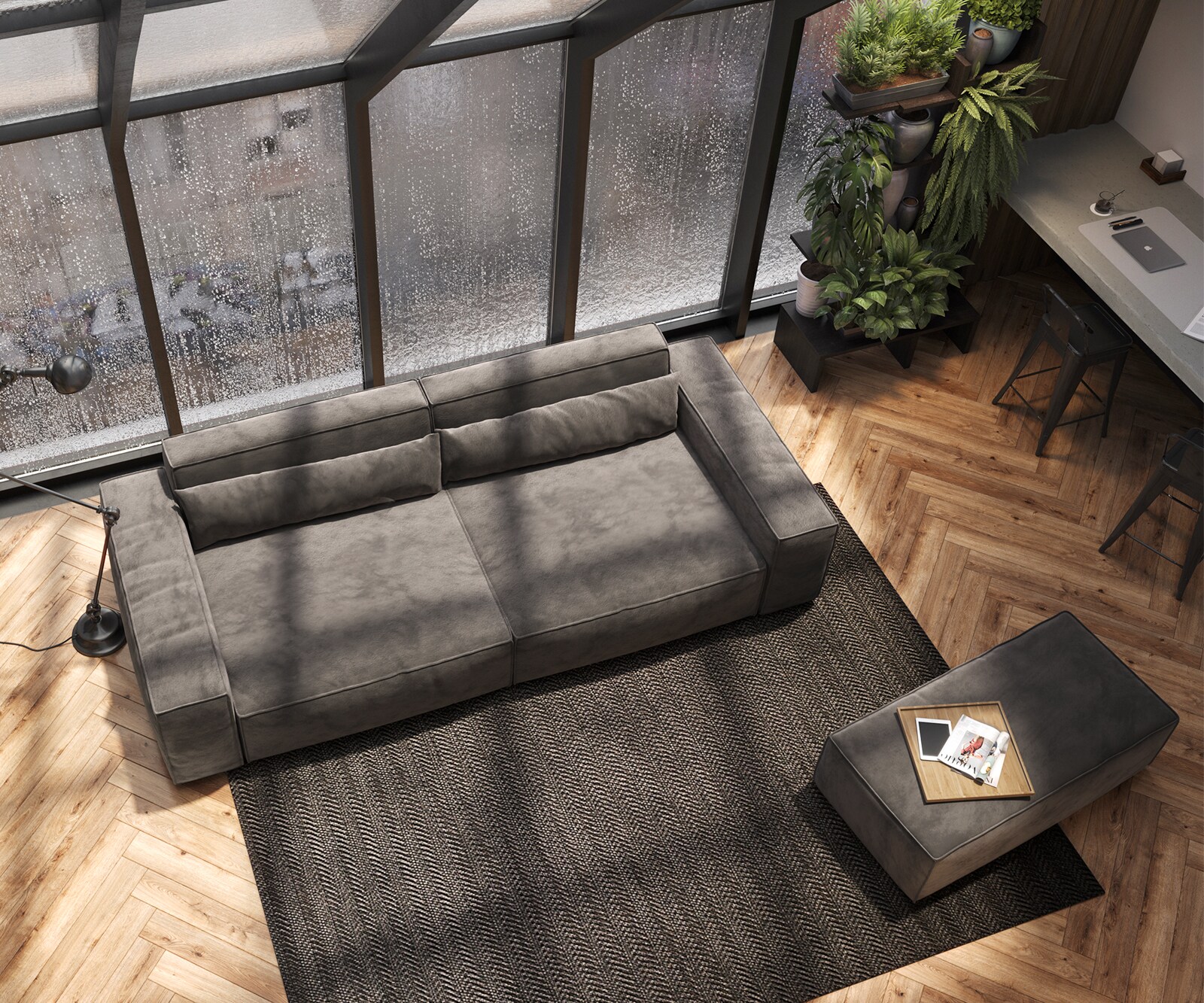 Grand Canapé Sirpio XL 270x130 cm Microfibre Marron Kaki avec Tabouret 4