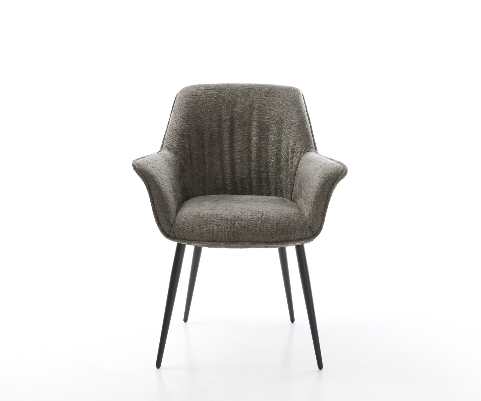 Chaise-de-salle-à-manger Keila-Flex avec accoudoirs bouclé doux couleur boue 4 pieds coniques noir 2