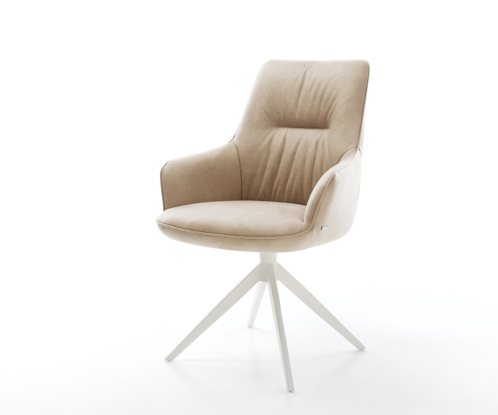 Chaise-pivotante Zelia-Flex avec accoudoirs microfibre beige vintage pied croisé large blanc pivotement sur 360° fonction bascule ressorts ensachés 1