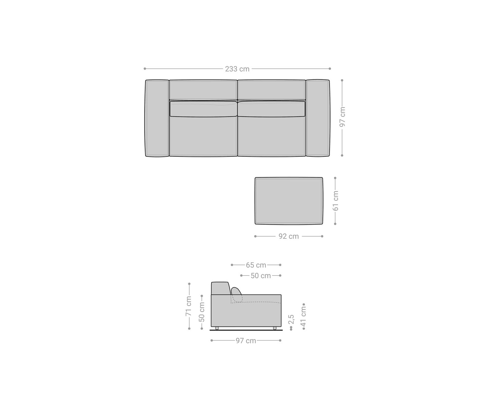 Grand Canapé Sirpio 230x95 cm Velours côtelé Beige avec Tabouret 7