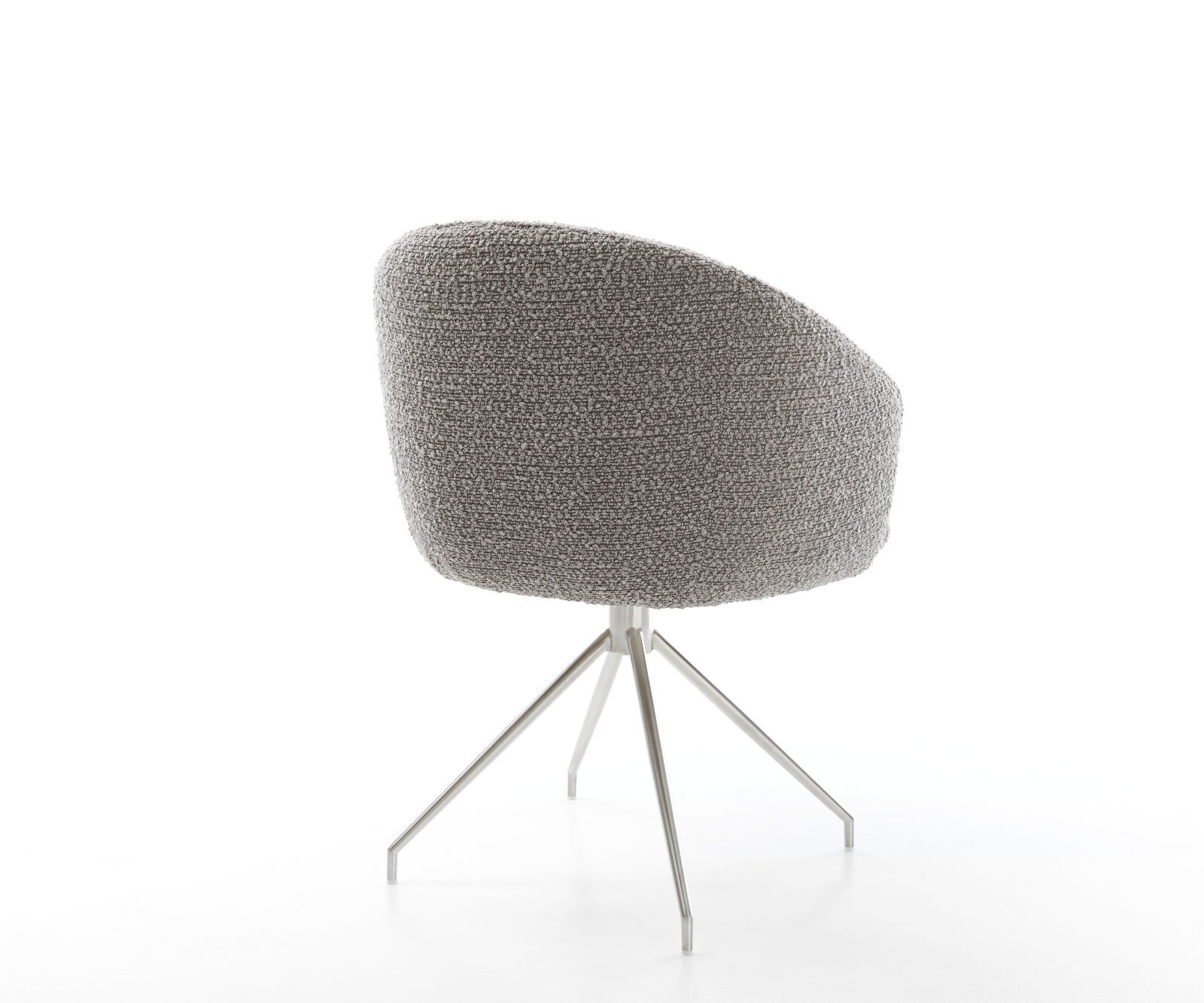 Chaise-pivotante Caja-Flex avec accoudoirs bouclé gris argenté pied croisé conique acier inoxydable brossé pivotement sur 180° ressorts ensachés 4