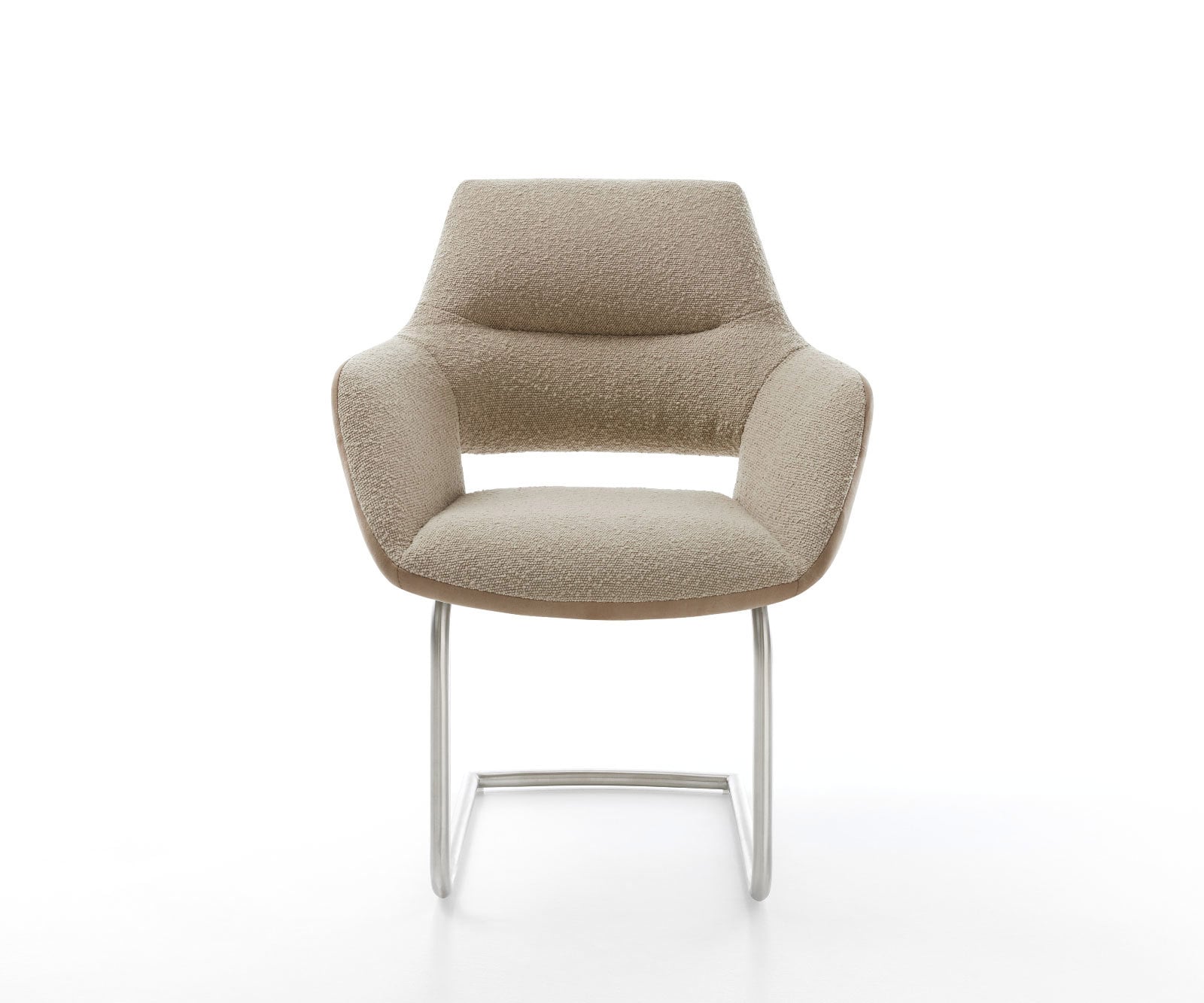 Cantilever Yago-Flex avec accoudoirs tissu mixte couleur boue pied cantilever rond acier inoxydable brossé ressorts ensachés 1 Cantilever Yago-Flex avec accoudoirs tissu mixte couleur boue pied cantilever rond acier inoxydable brossé ressorts ensachés 1