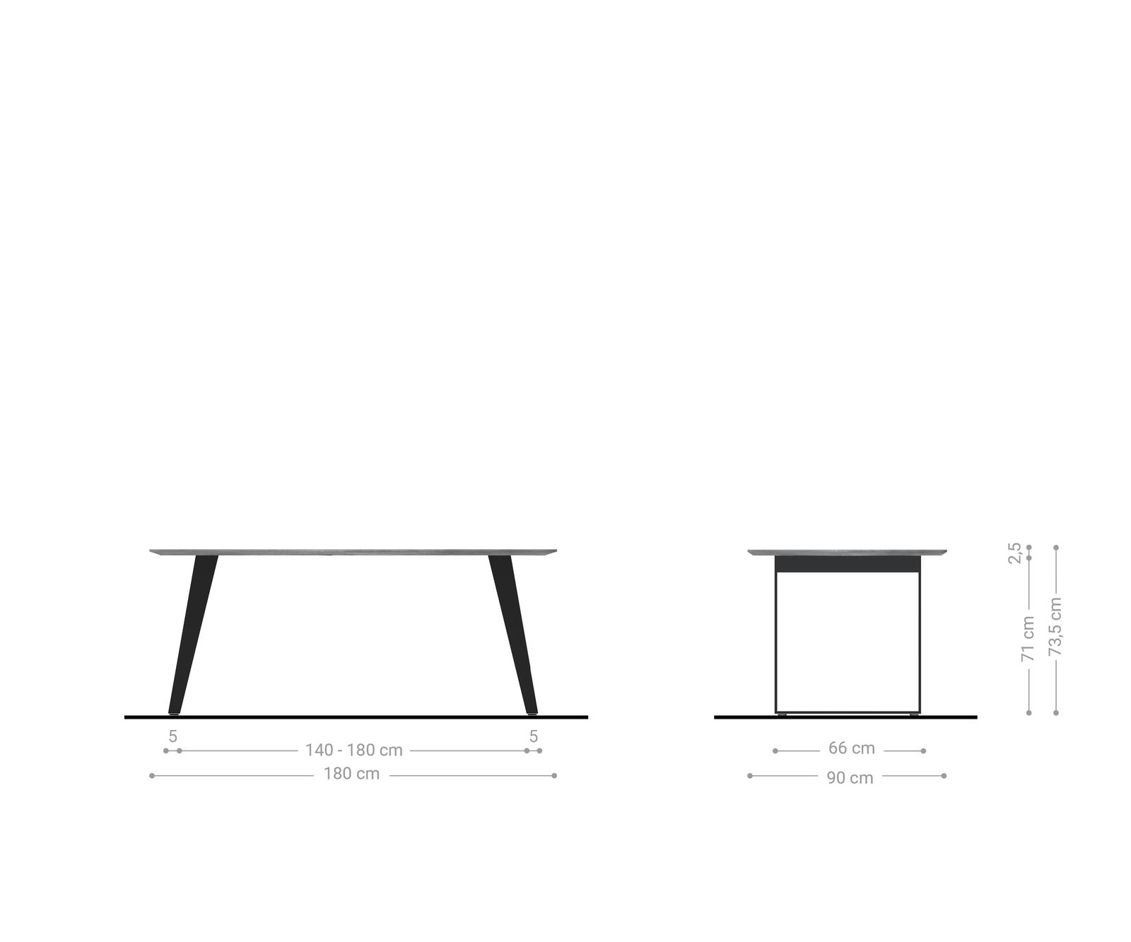 Table à manger Edge Boot 180x90 Acacia Naturel Acier inoxydable inclinéee Bord Suisse 5