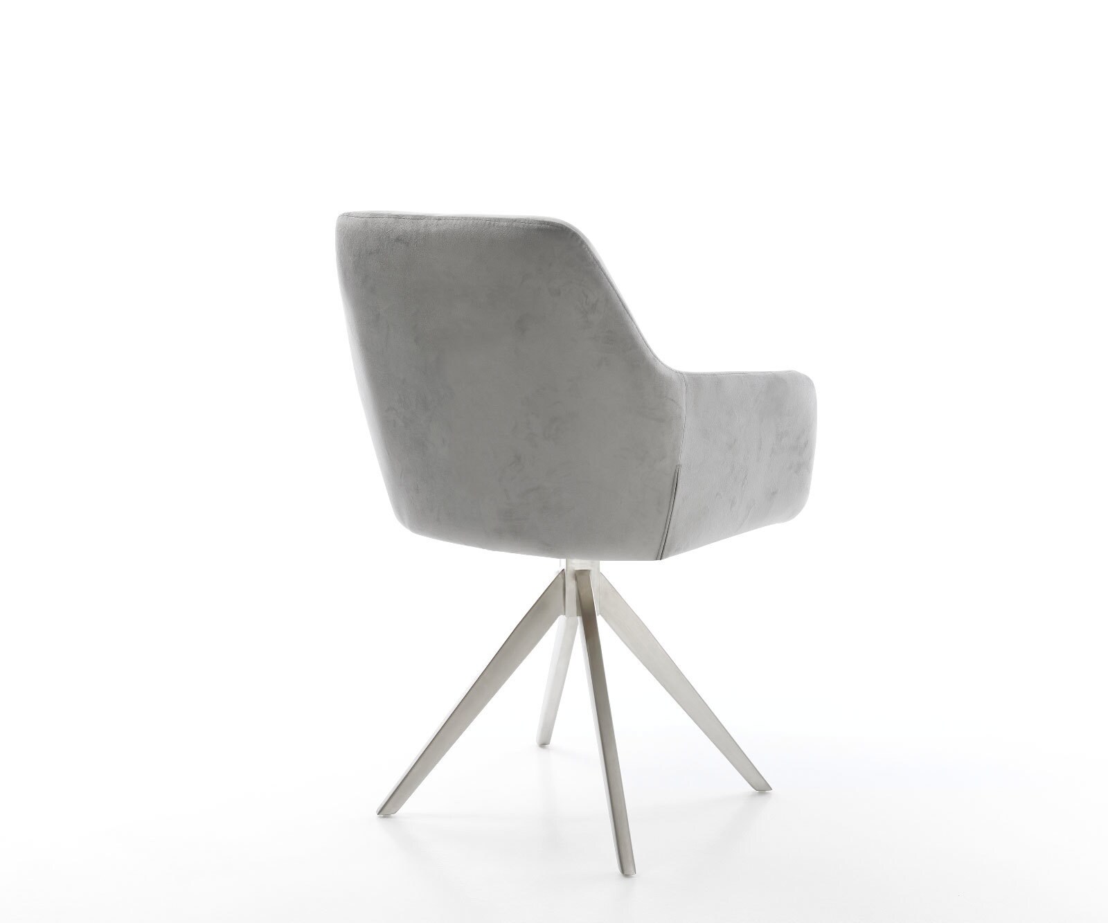 Chaise-de-salle-à-manger Pejo-Flex velours gris pied croisé angulaire acier inoxydable brossé ressorts ensachés 4
