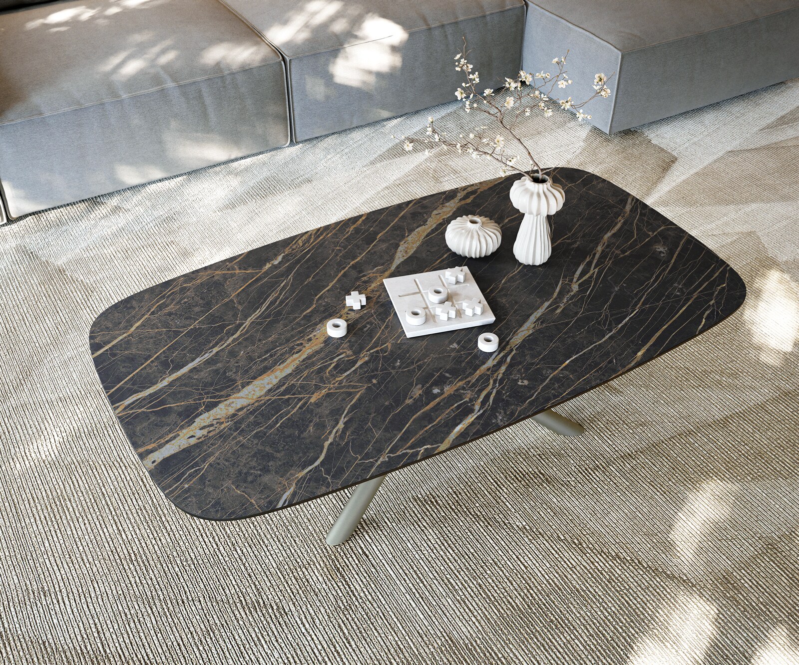 Table basse Edge Boot 140x80 cm céramique Laminam® Noir Desir brun Sarity Metall finition effet titane 5