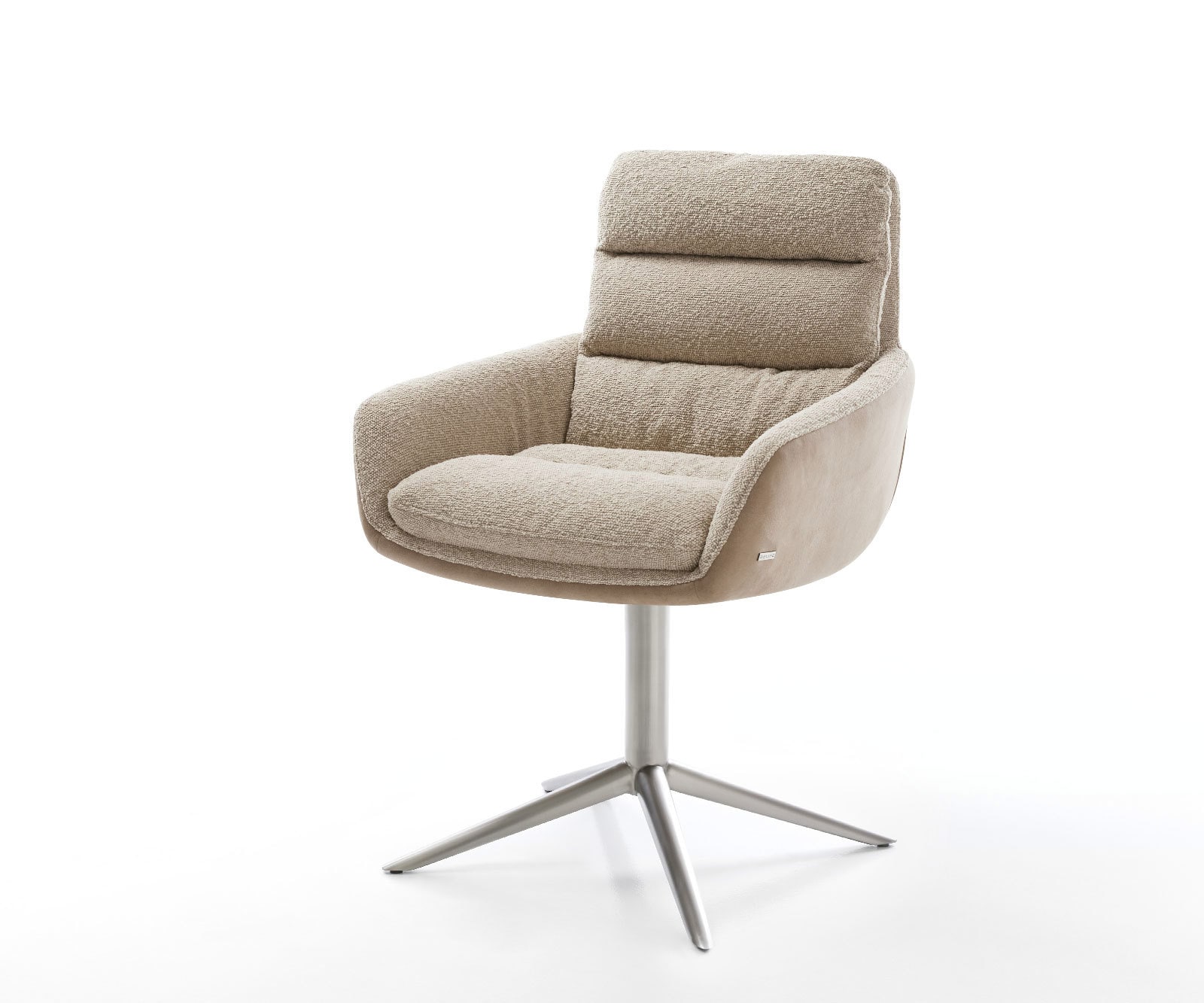 Chaise-pivotante Abelia-Flex avec accoudoirs tissu mixte couleur boue pied de chaise 4 branches acier inoxydable brossé pivotement sur 360° fonction bascule Chaise-pivotante Abelia-Flex avec accoudoirs tissu mixte couleur boue pied de chaise 4 branches acier inoxydable brossé pivotement sur 360° fonction bascule