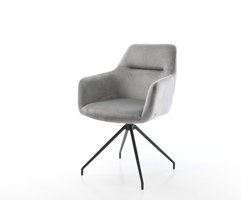 Chaise-de-salle-à-manger Pejo-Flex velours gris pied croisé conique noir ressorts ensachés