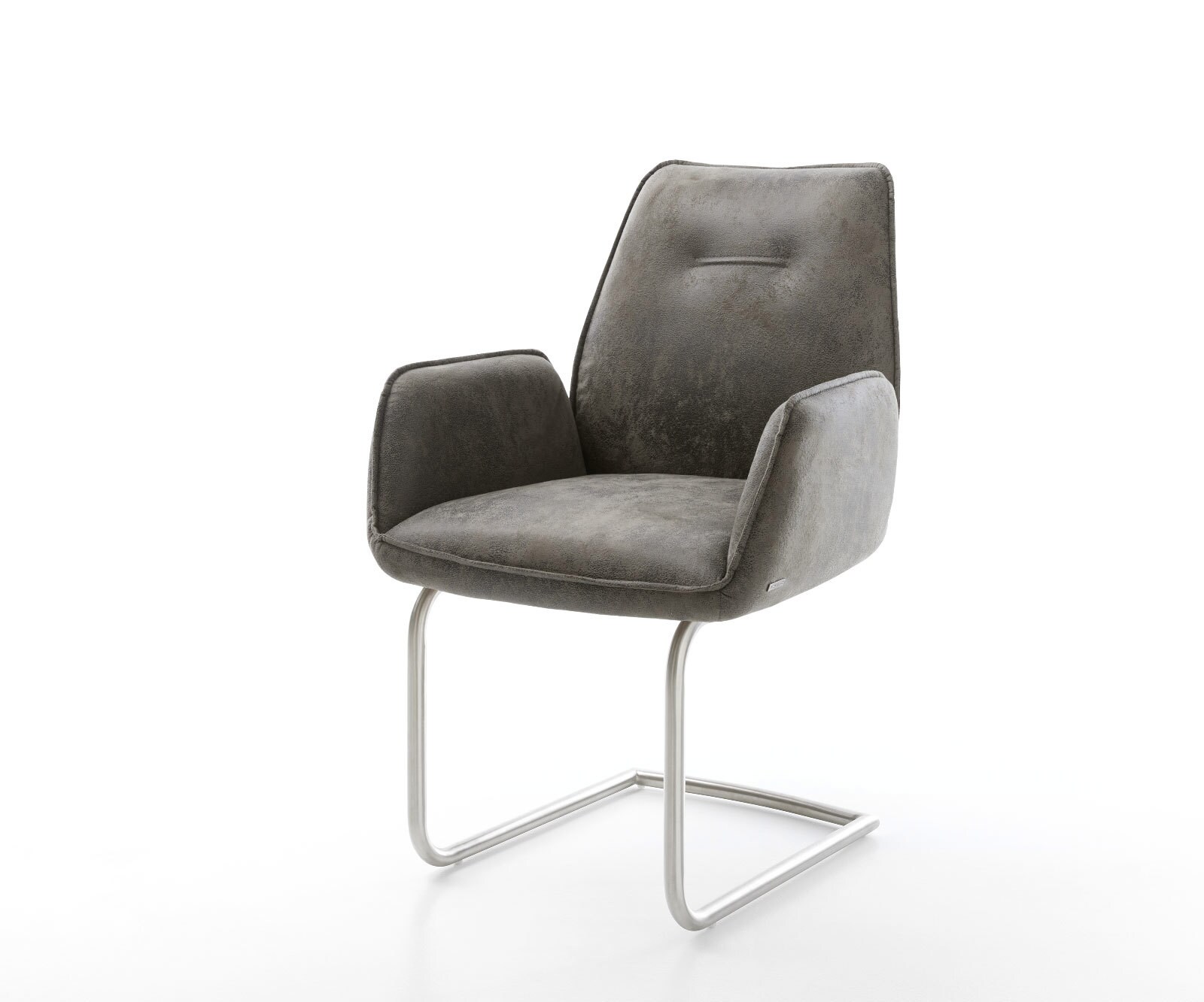Cantilever Zoa-Flex microvelours gris antique pied cantilever rond acier inoxydable brossé ressorts ensachés