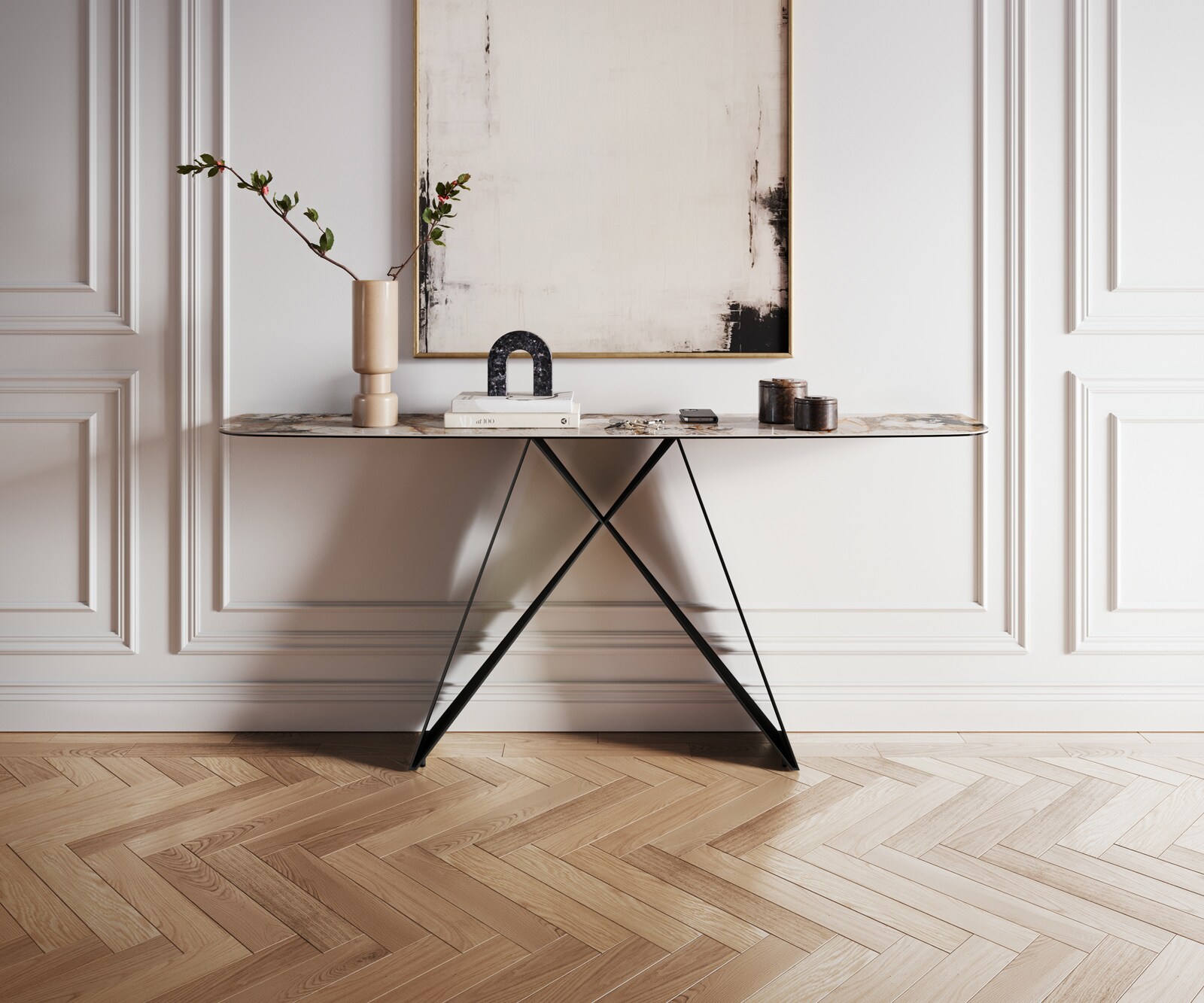 Console Edge forme bateau 180x40 cm Céramique Patagonia Poliert Velio Métal Noir 2