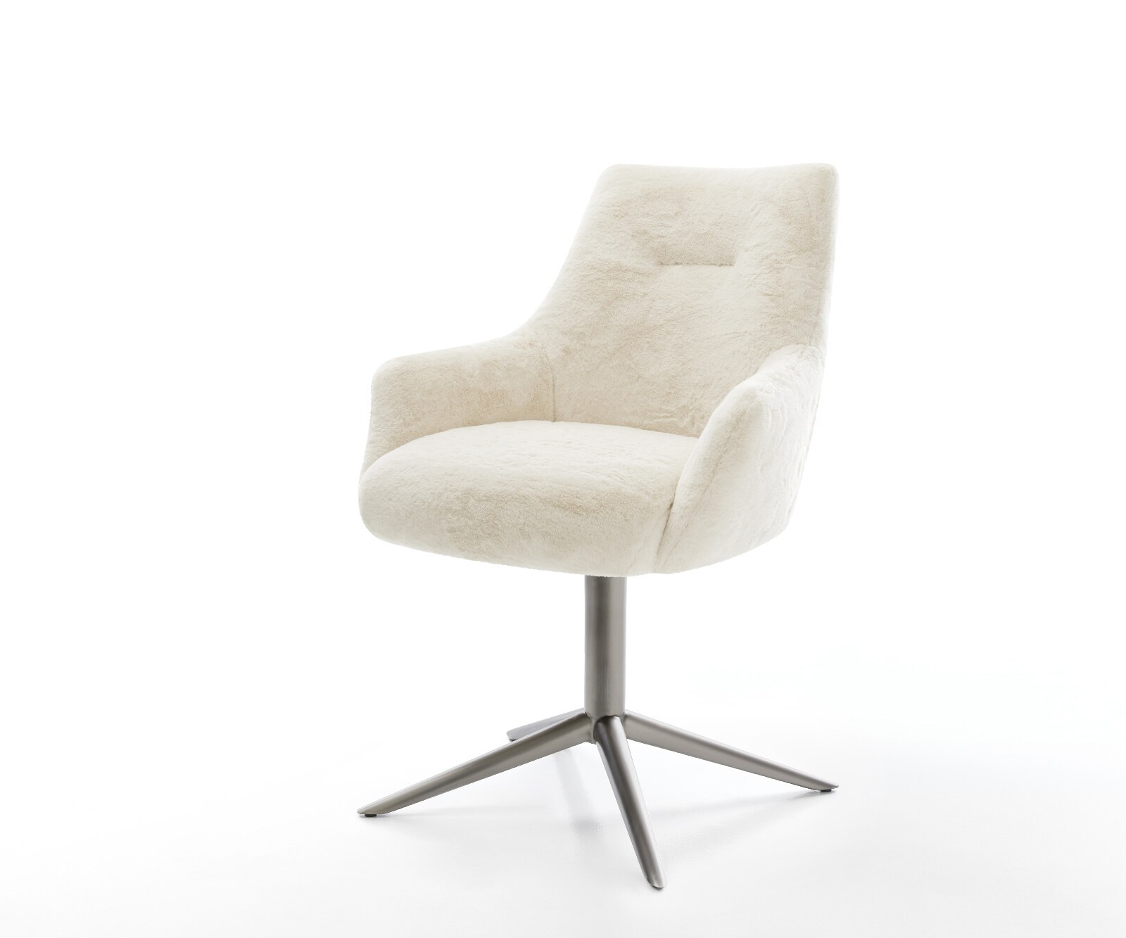 Chaise-pivotante Alja-Flex avec accoudoirs peluche crème-blanc pied de chaise 4 branches grafiete pivotement sur 360° fonction bascule resorts ensachés