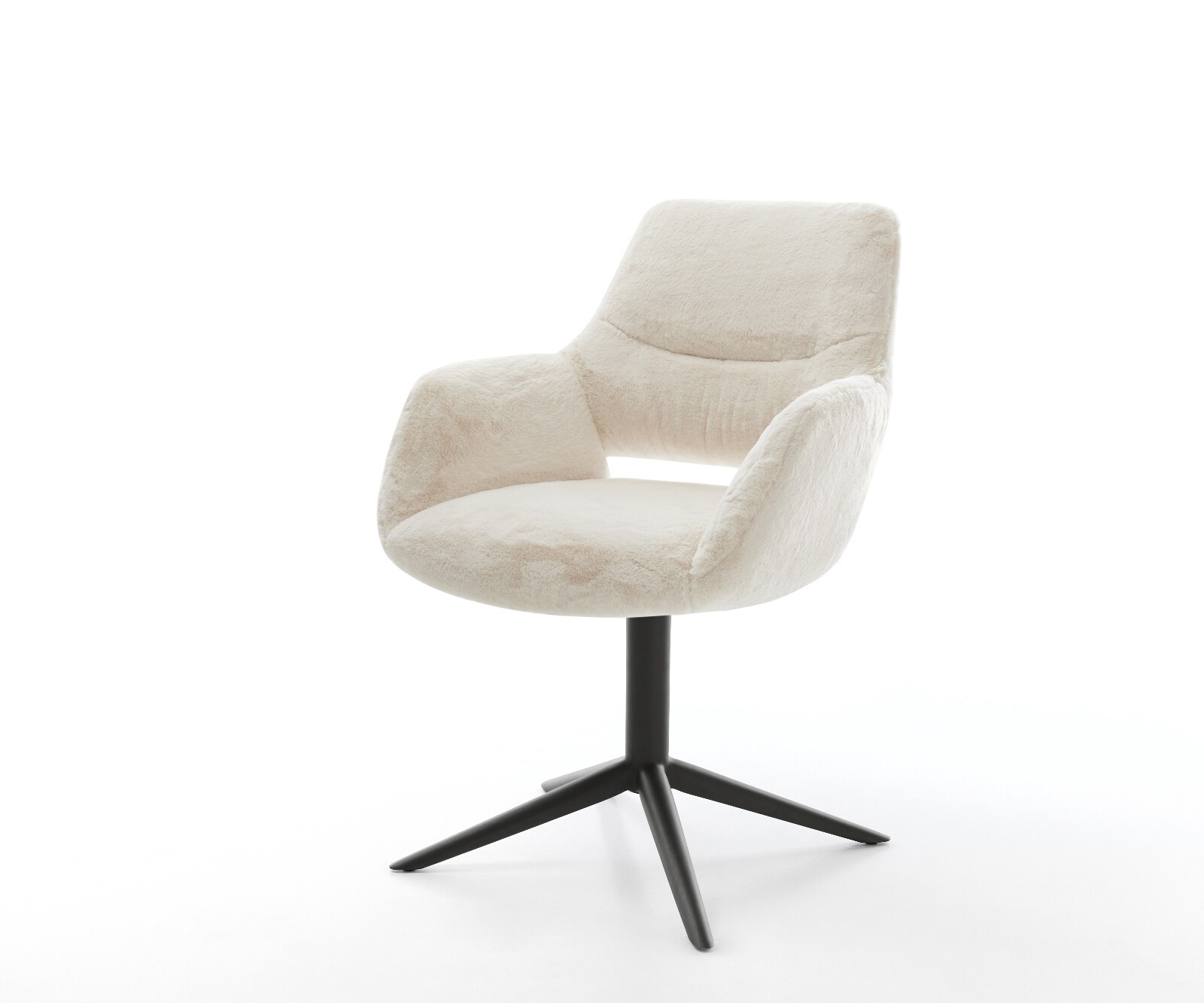 Chaise-pivotante Yago-Flex avec accoudoirs peluche crème-blanc pied de chaise 4 branches noir pivotement sur 360° fonction bascule resorts ensachés 1