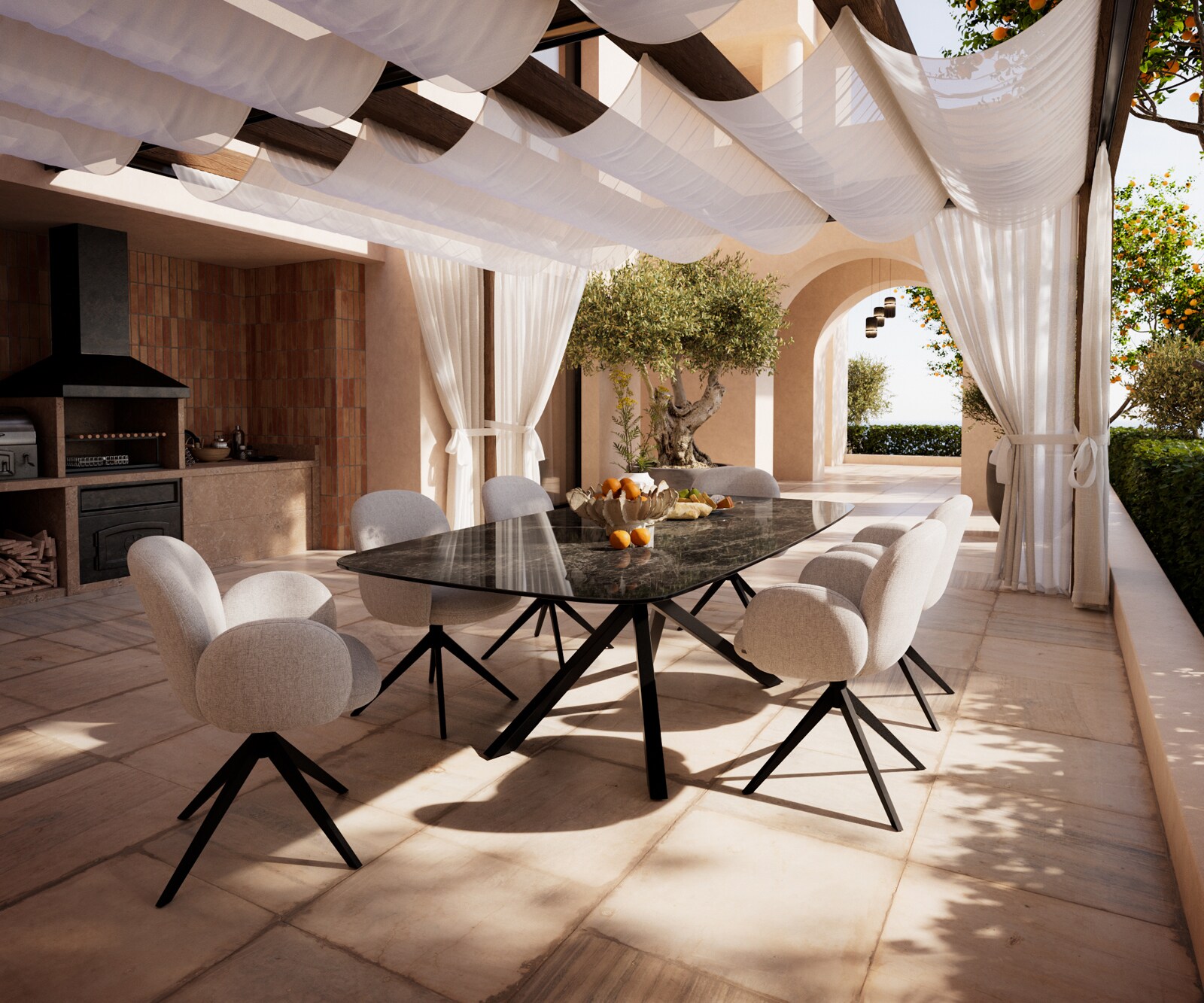 Table d’extérieur Edge Boot 240x120 cm céramique Laminam® Emperador Extra Lucidato brun foncé piètement croisé rectangulaire noir 6