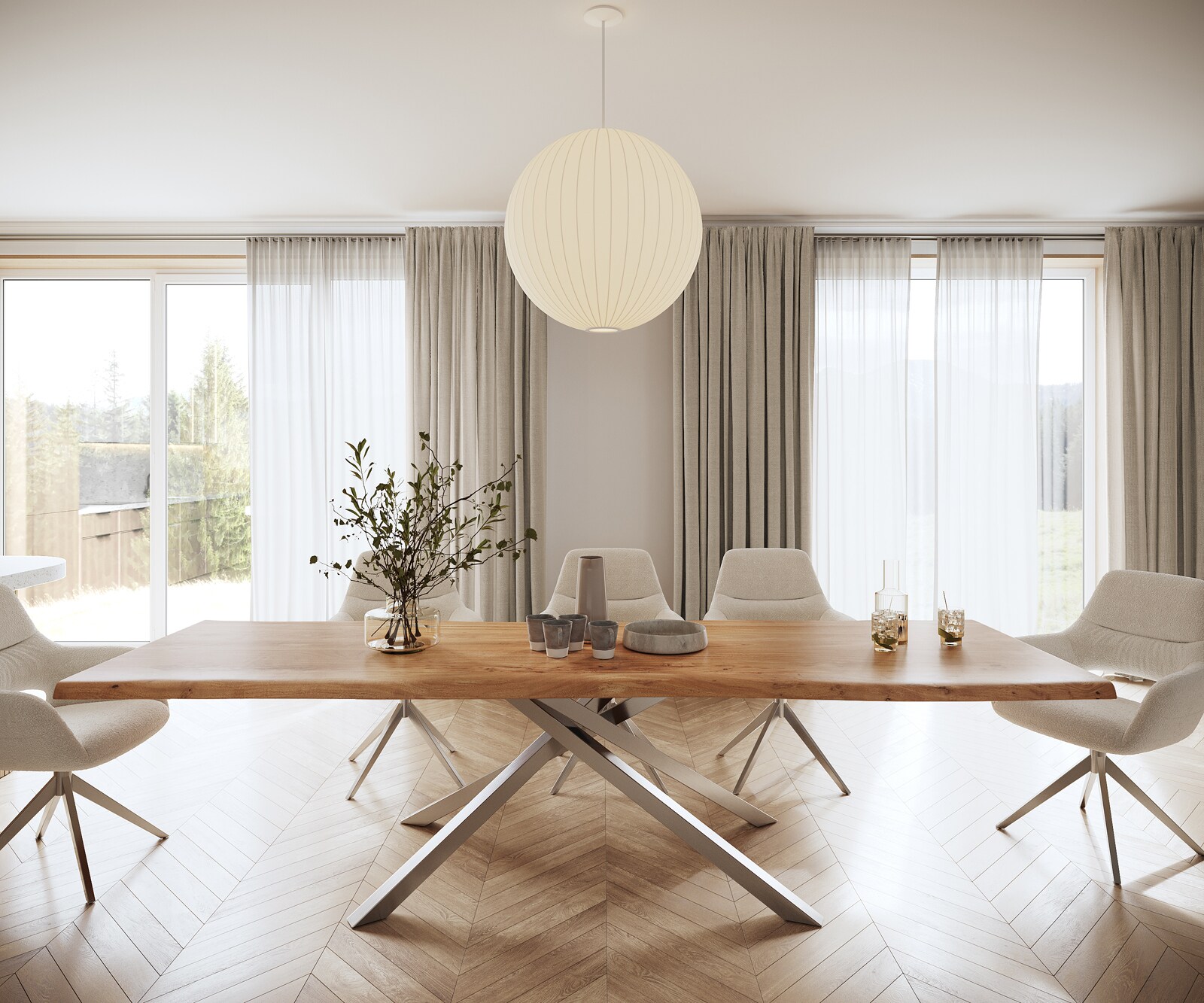 Table à manger Edge 300x100 XL acacia nature cadre croisé rectangle acier inoxydable Live-Edge 2