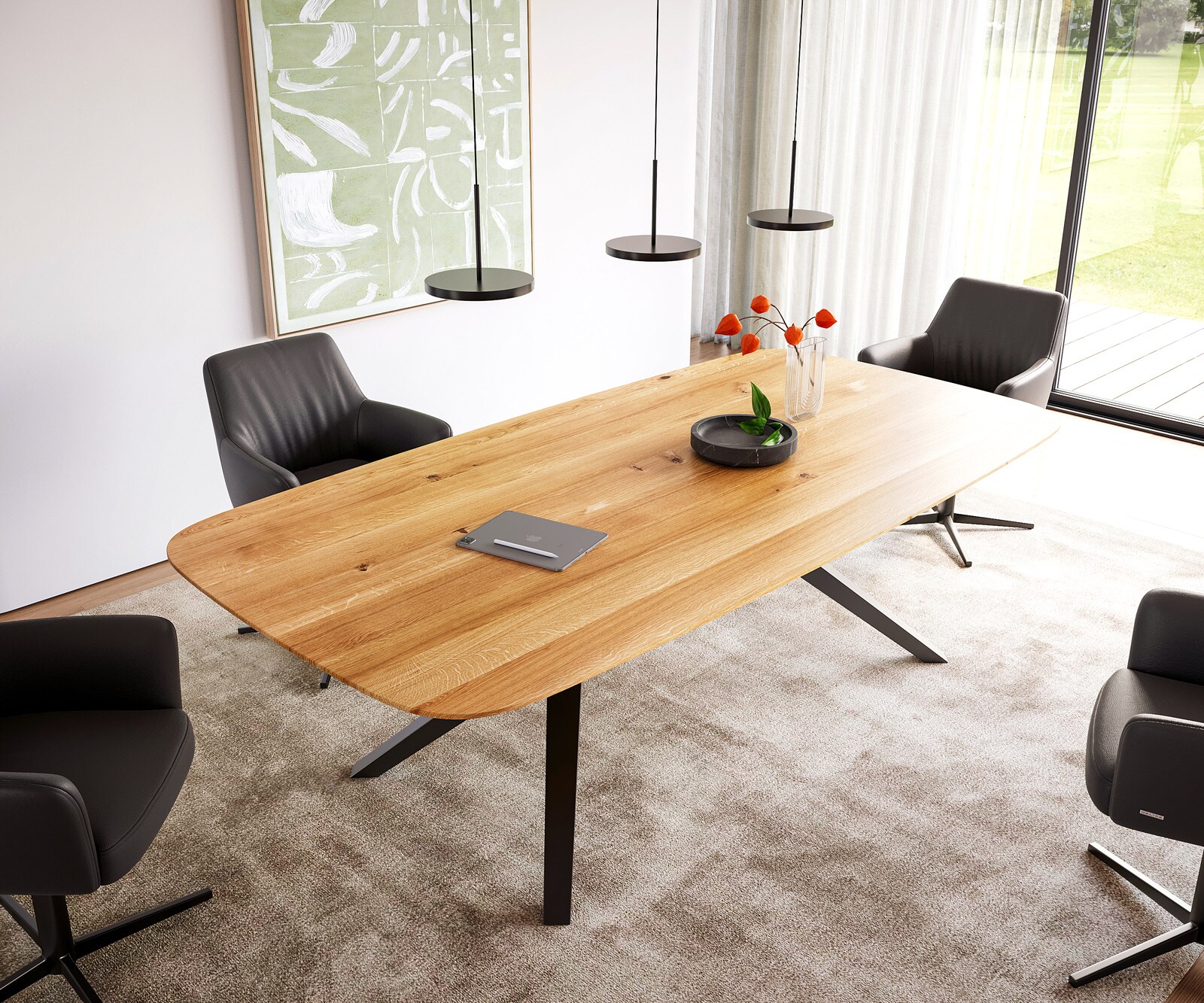 Table à manger Edge Boot 240x120x2,5-3 chêne naturee Zenthara Angulaire métal noir bord suisse 1