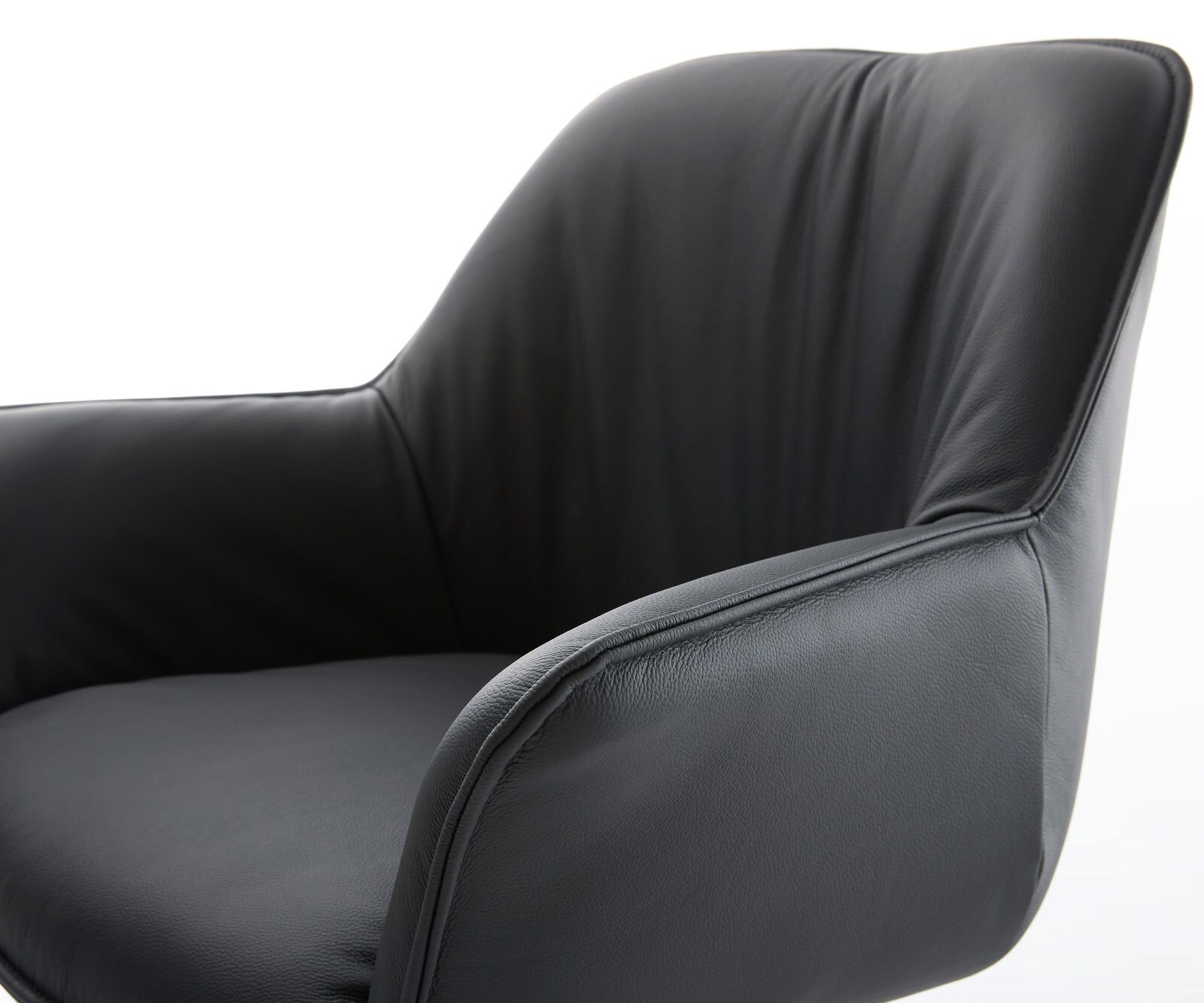 Chaise-de-salle-à-manger Keila-Flex avec accoudoirs cuir de vache noir pied croisé conique acier inoxydable brossé 4 Chaise-de-salle-à-manger Keila-Flex avec accoudoirs cuir de vache noir pied croisé conique acier inoxydable brossé 4