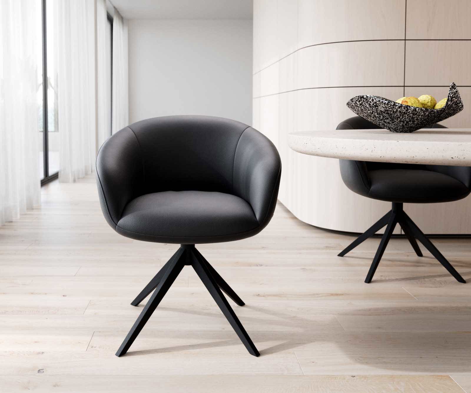 Chaise-pivotante Vinka-Flex avec accoudoirs cuir de vache noir pied croisé large noir pivotement sur 360° ressorts ensachés 1 Chaise-pivotante Vinka-Flex avec accoudoirs cuir de vache noir pied croisé large noir pivotement sur 360° ressorts ensachés 1