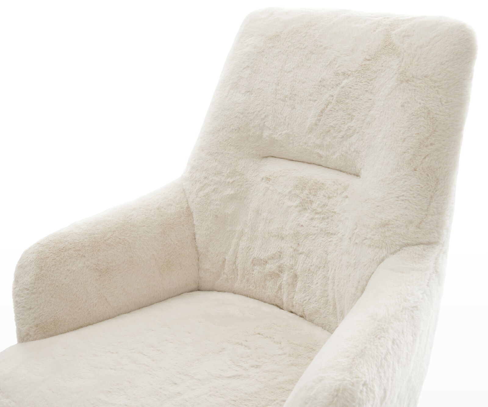 Chaise-pivotante Zelia-Flex avec accoudoirs peluche crème-blanc pied en bois angulaire naturel pivotement sur 180° resorts ensachés 3