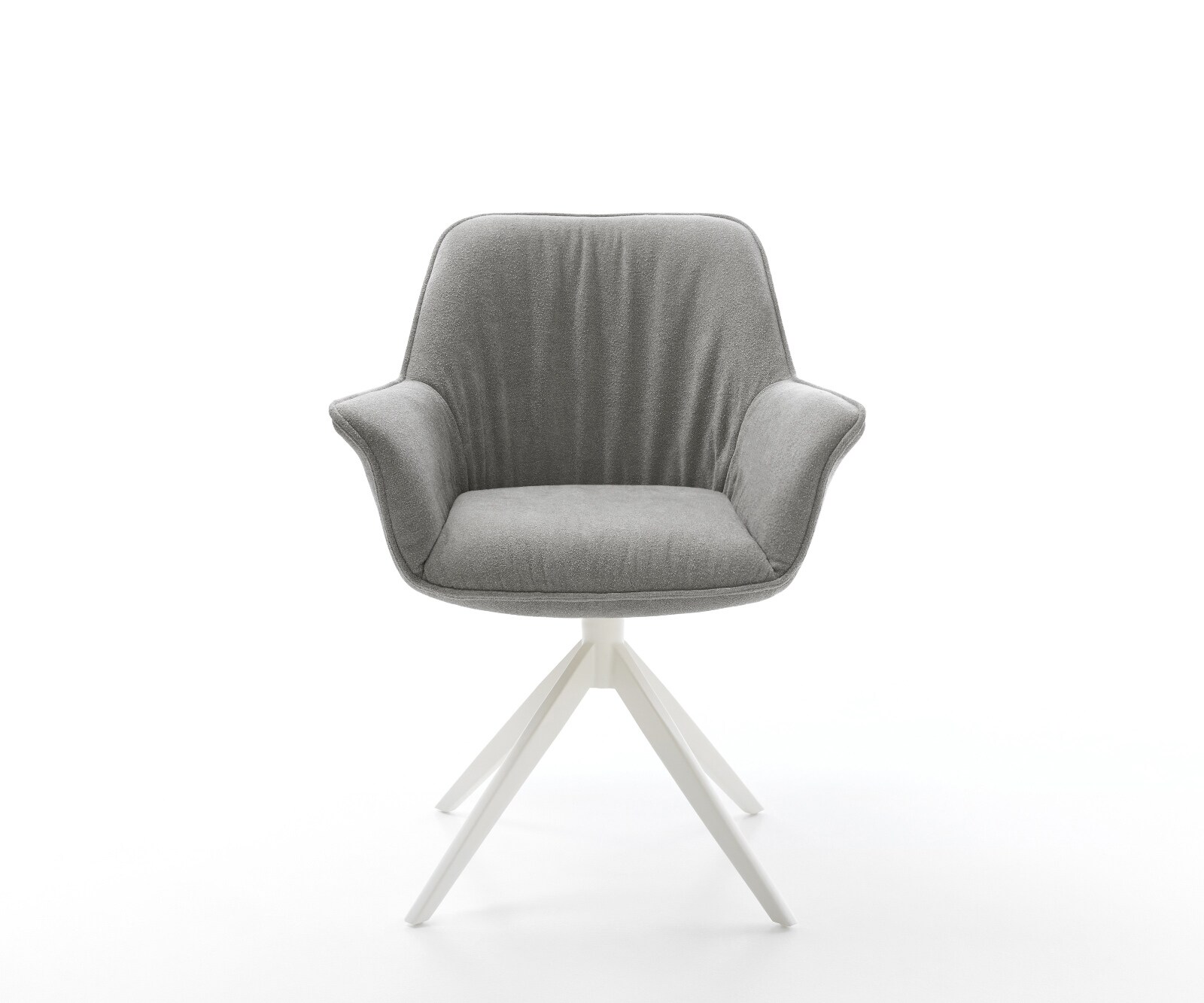 Chaise-pivotante Keila-Flex avec accoudoirs tissu structuré doux gris pied croisé large blanc pivotement sur 360° fonction bascule 2