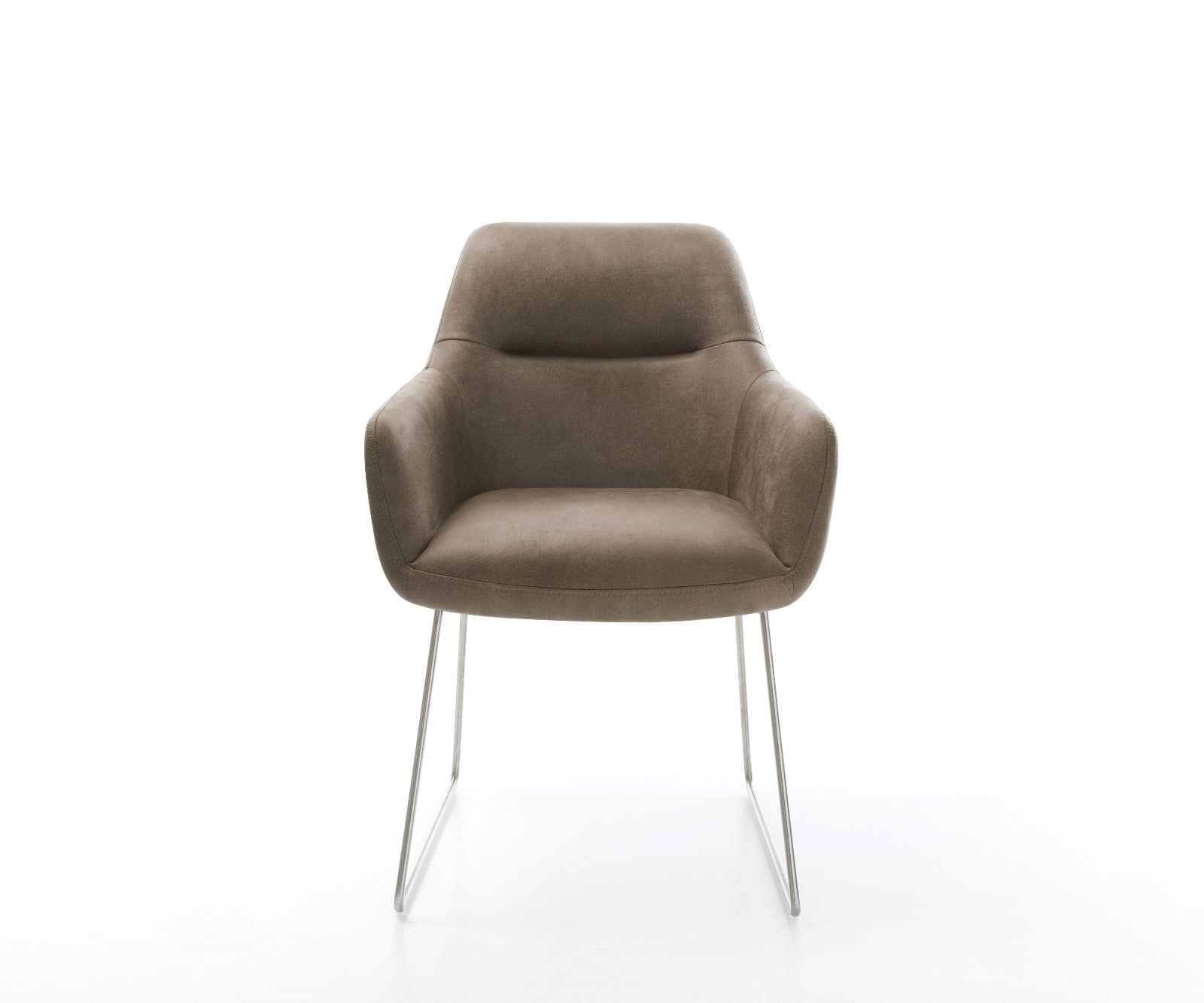 Chaise-de-salle-à-manger Pejo-Flex microvelours taupe vintage pied trapèze acier inoxydable brossé ressorts ensachés 1 Chaise-de-salle-à-manger Pejo-Flex microvelours taupe vintage pied trapèze acier inoxydable brossé ressorts ensachés 1