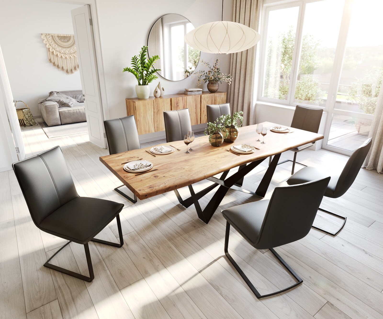 Cantilever Lelio-Flex cuir de vache noir pied cantilever plat noir ressorts ensachés 3