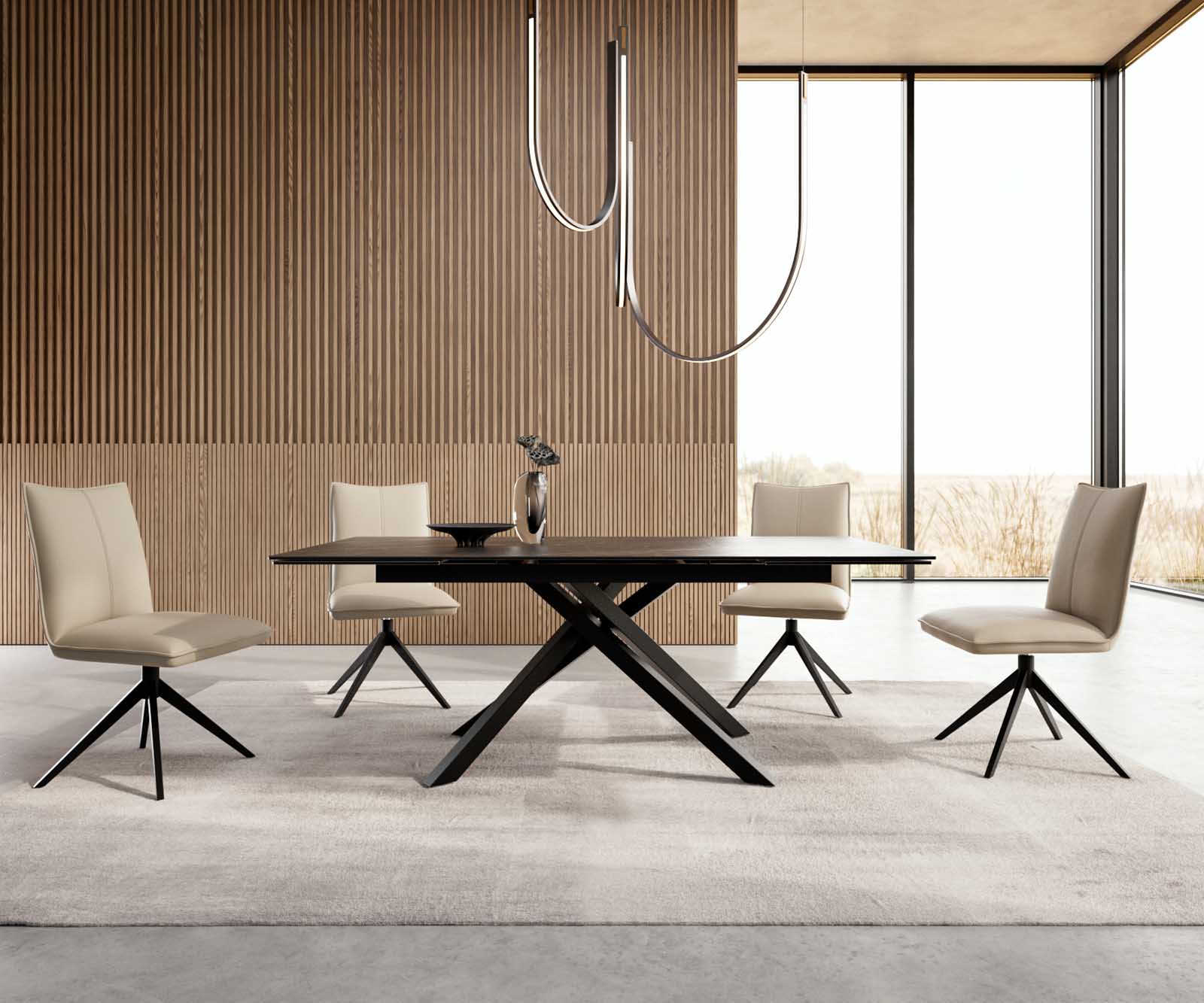 Table à manger Edge 200-300x100 céramique Laminam®Noir Desir marron cadre croisé rectangulaire noir extensible 4