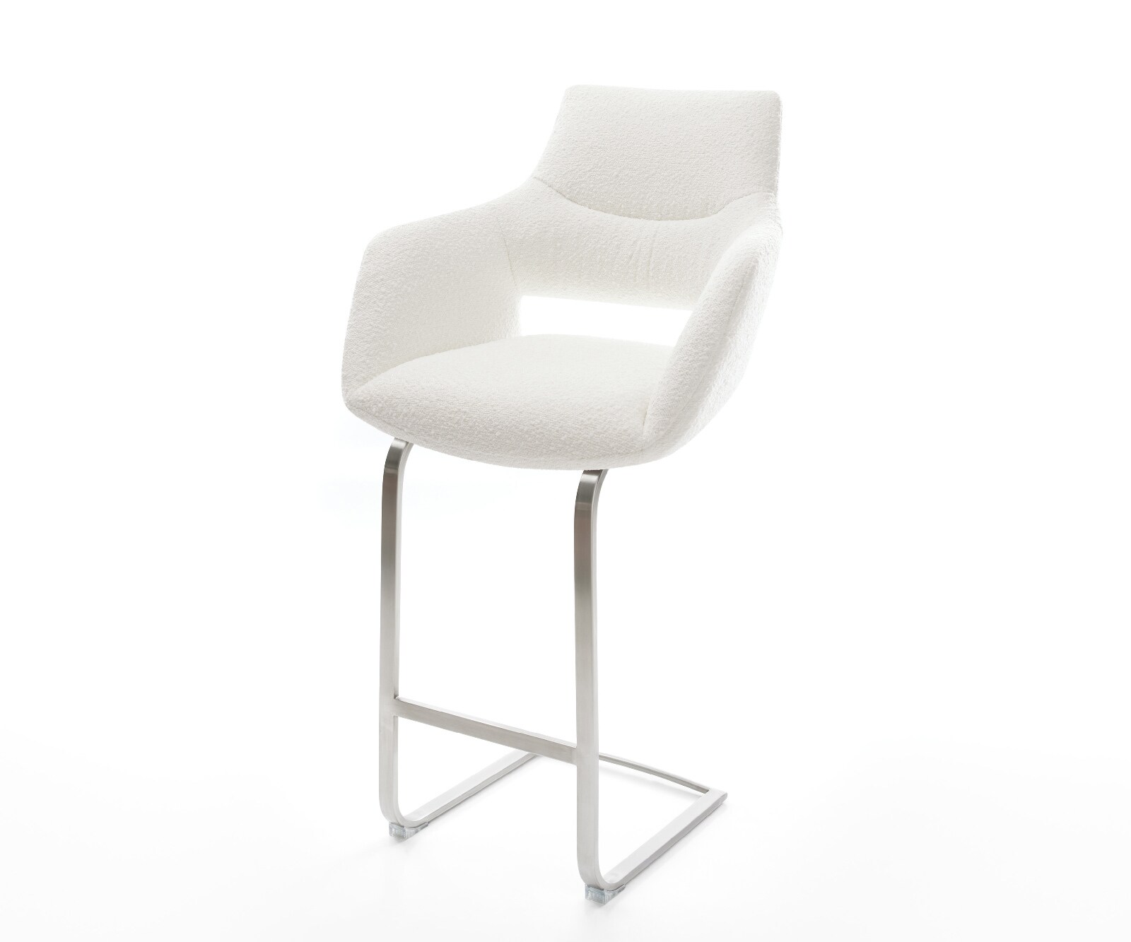 Chaise-de-bar Yago-Flex Bouclé Crème-blanc Pied cantilever acier inoxydable Argent Ressort ensaché 1