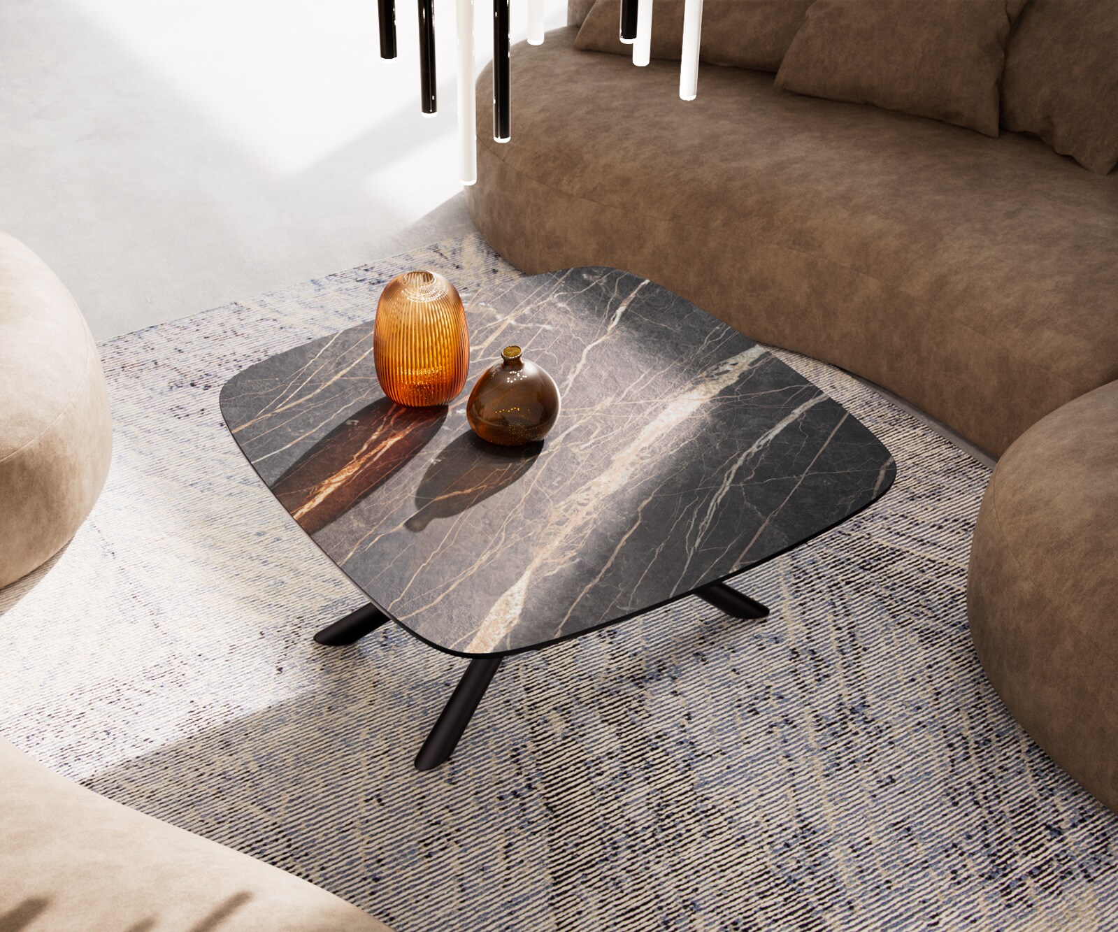 Table basse Edge Boot 90x90 cm céramique Laminam® Noir Desir brun Sarity métal noir 3