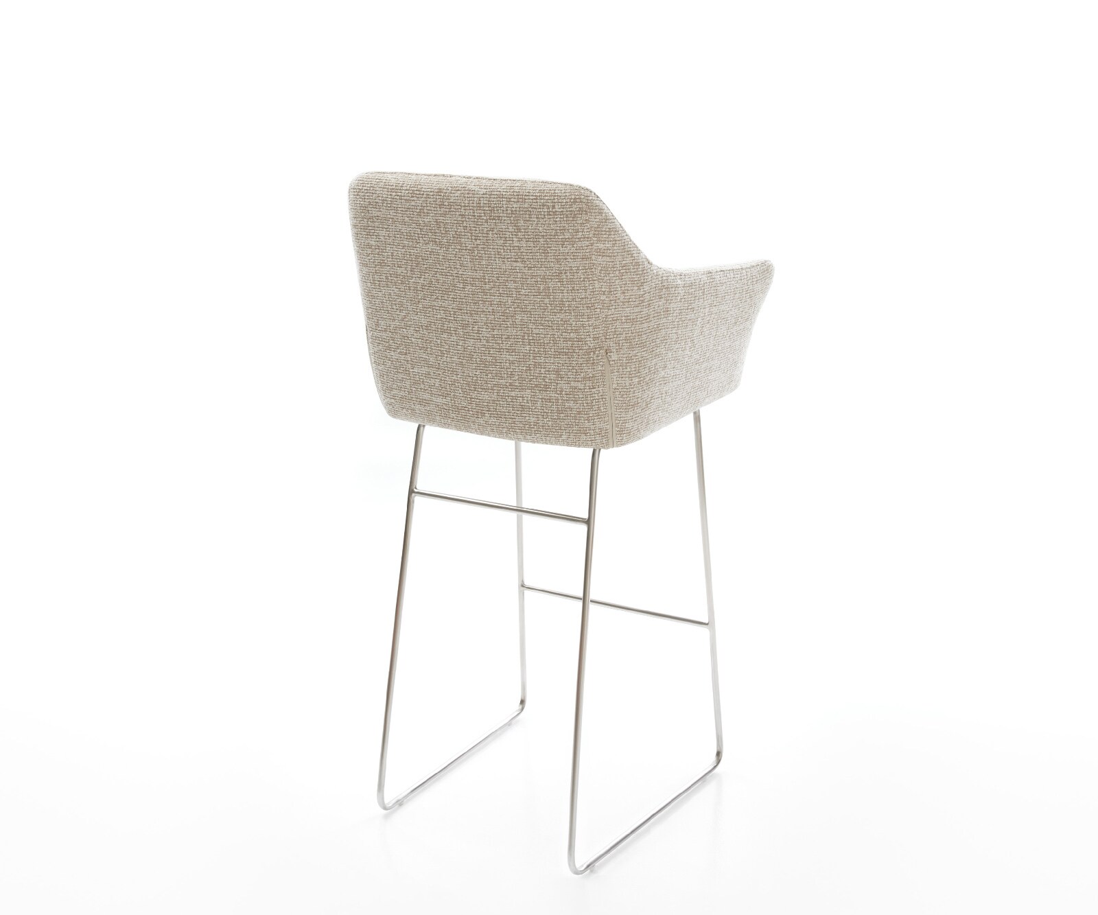 Chaise-de-bar Yulo-Flex Tissu tissé doux Beige Pied trapèze acier inoxydable Argent 4