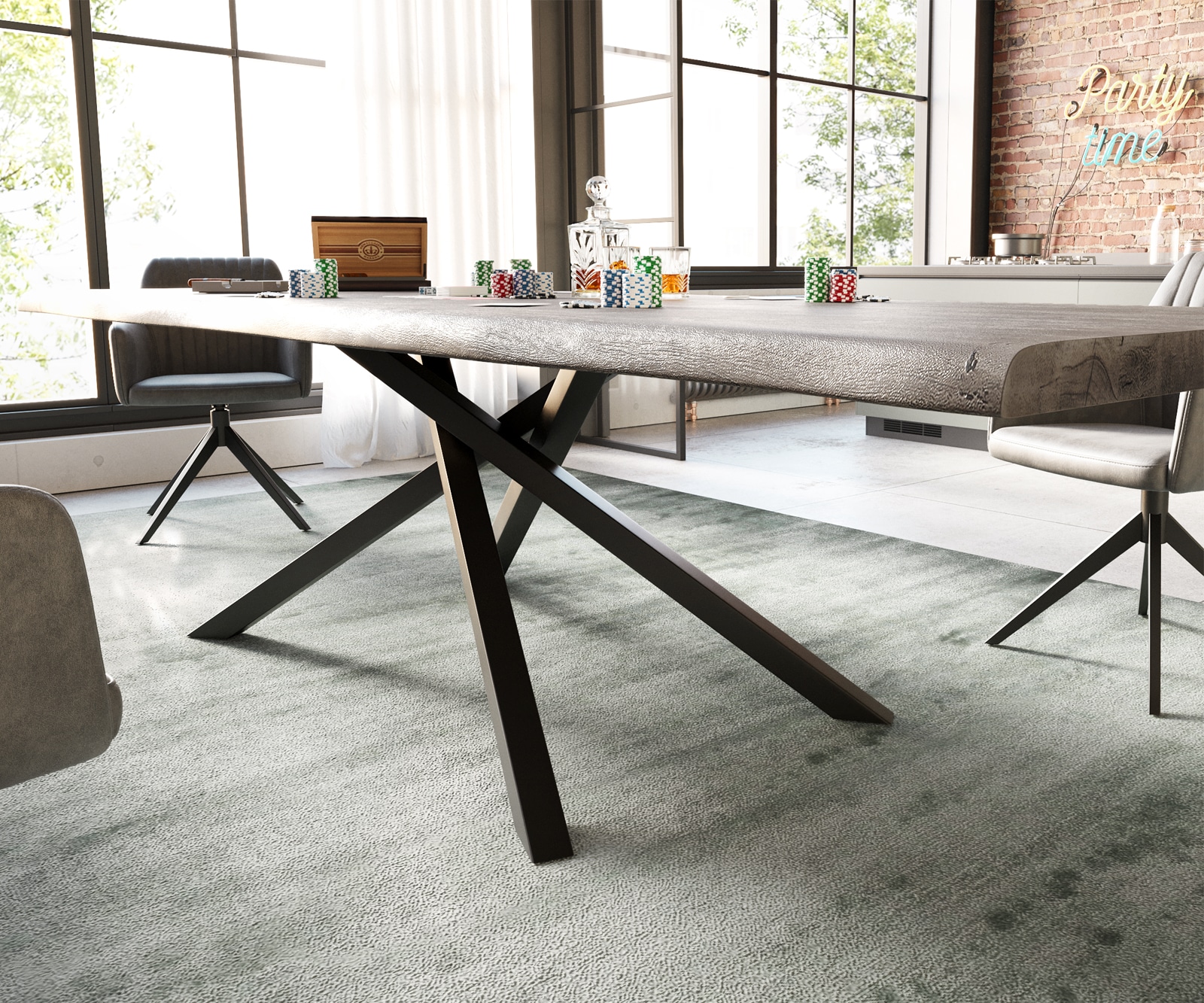 Table à manger Edge 300x100 XL acacia platine cadre croisé rectangle noir Live-Edge 2 Table à manger Edge 300x100 XL acacia platine cadre croisé rectangle noir Live-Edge 2