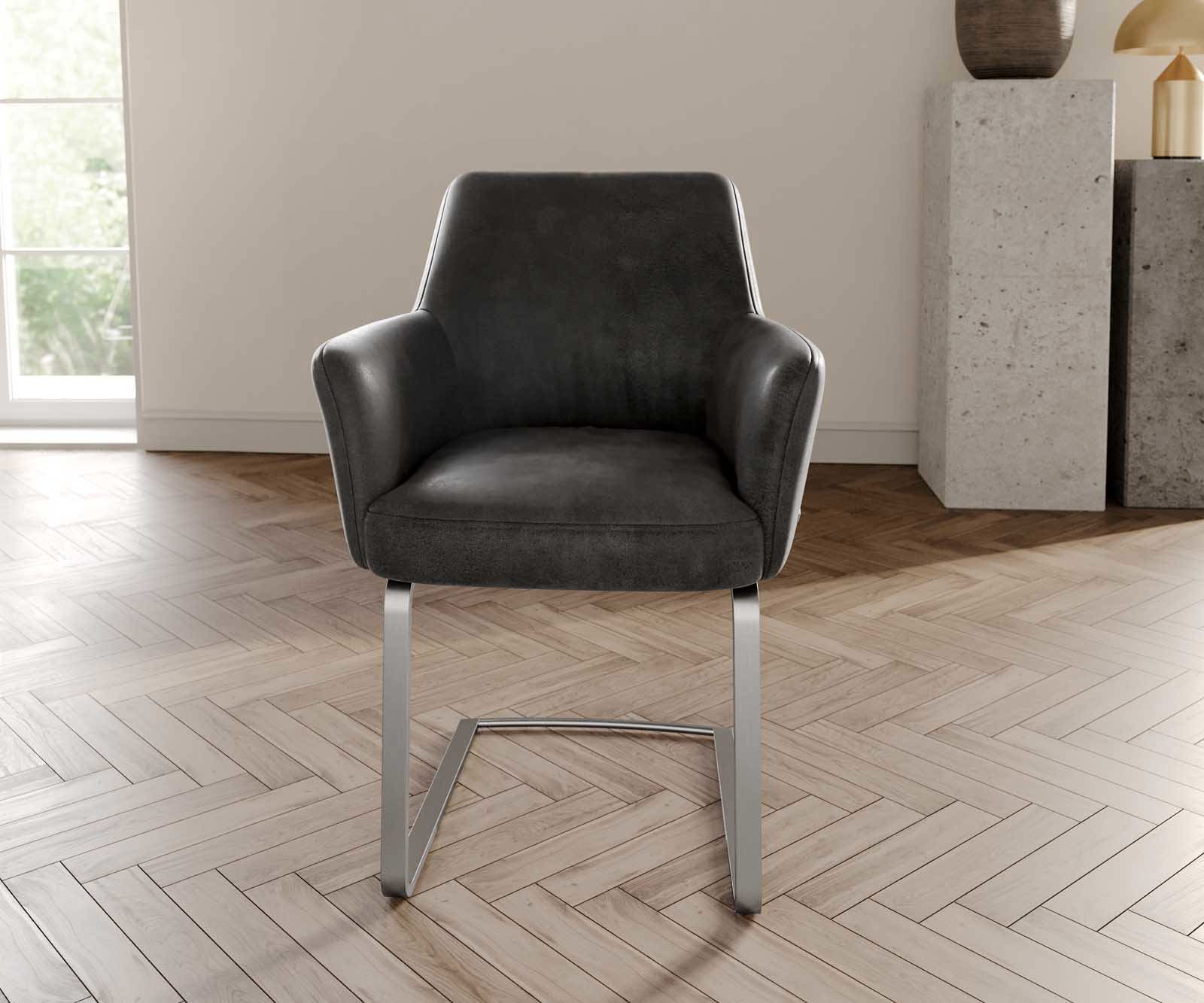Cantilever Xana-Flex avec accoudoirs microvelours anthracite vintage pied cantilever plat acier inoxydable brossé ressorts ensachés 1