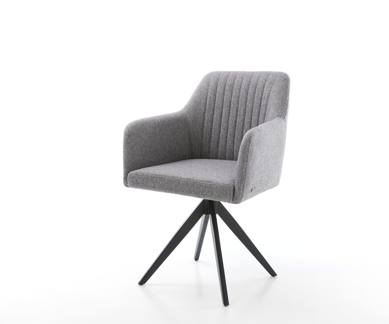 Chaise-de-salle-à-manger Greg-Flex tissu texturé gris clair pied croisé angulaire noir ressorts ensachés