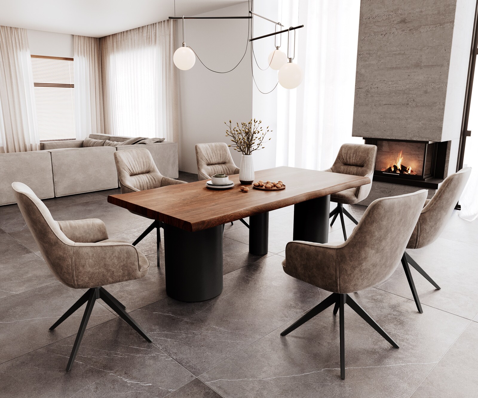 Table à manger Edge 200x100 XL acacia marron Troa métal noir Live-Edge 4