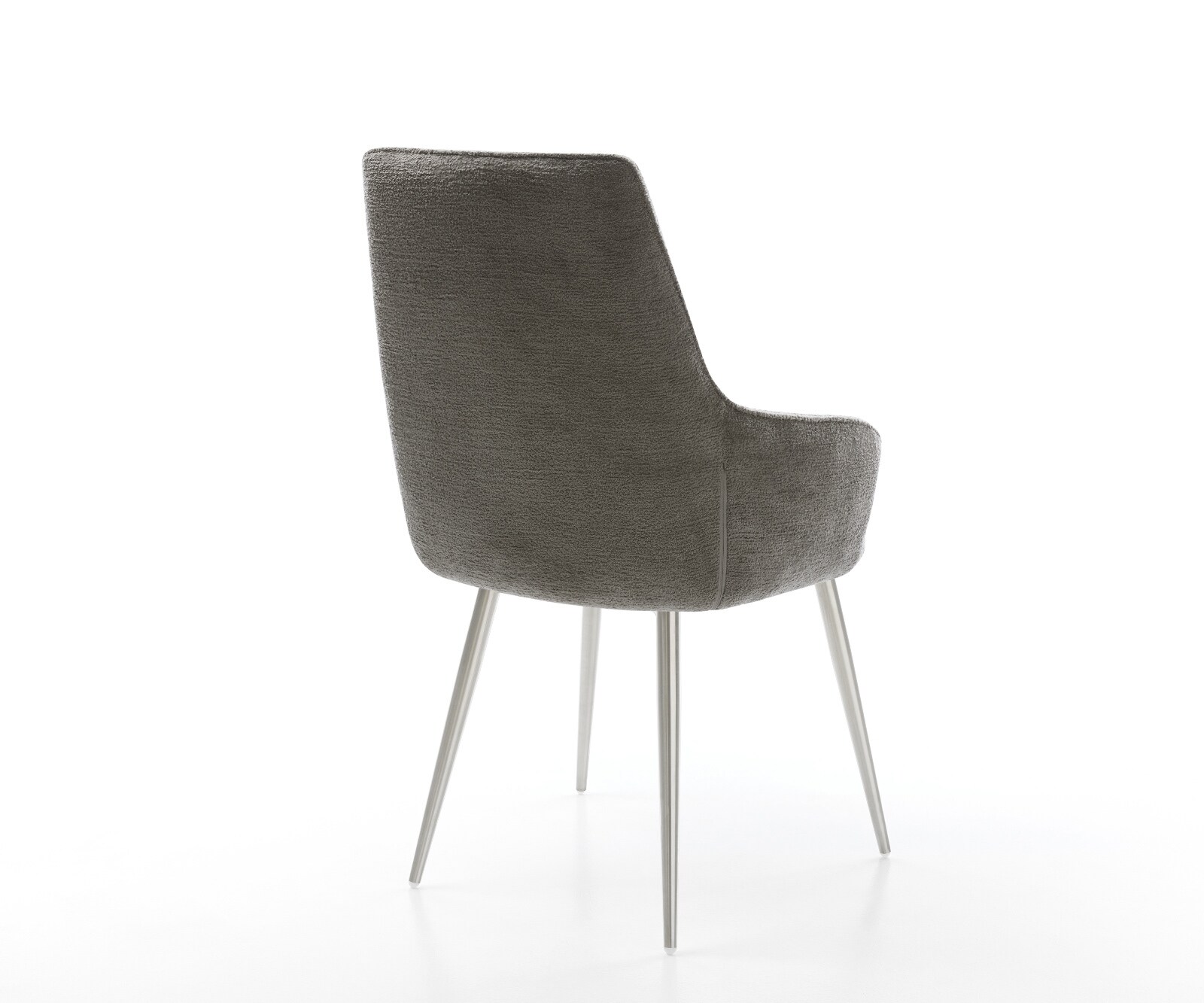 Chaise-de-salle-à-manger Zelia-Flex avec accoudoirs bouclé doux couleur boue 4 pieds coniques acier inoxydable resorts ensachés 4