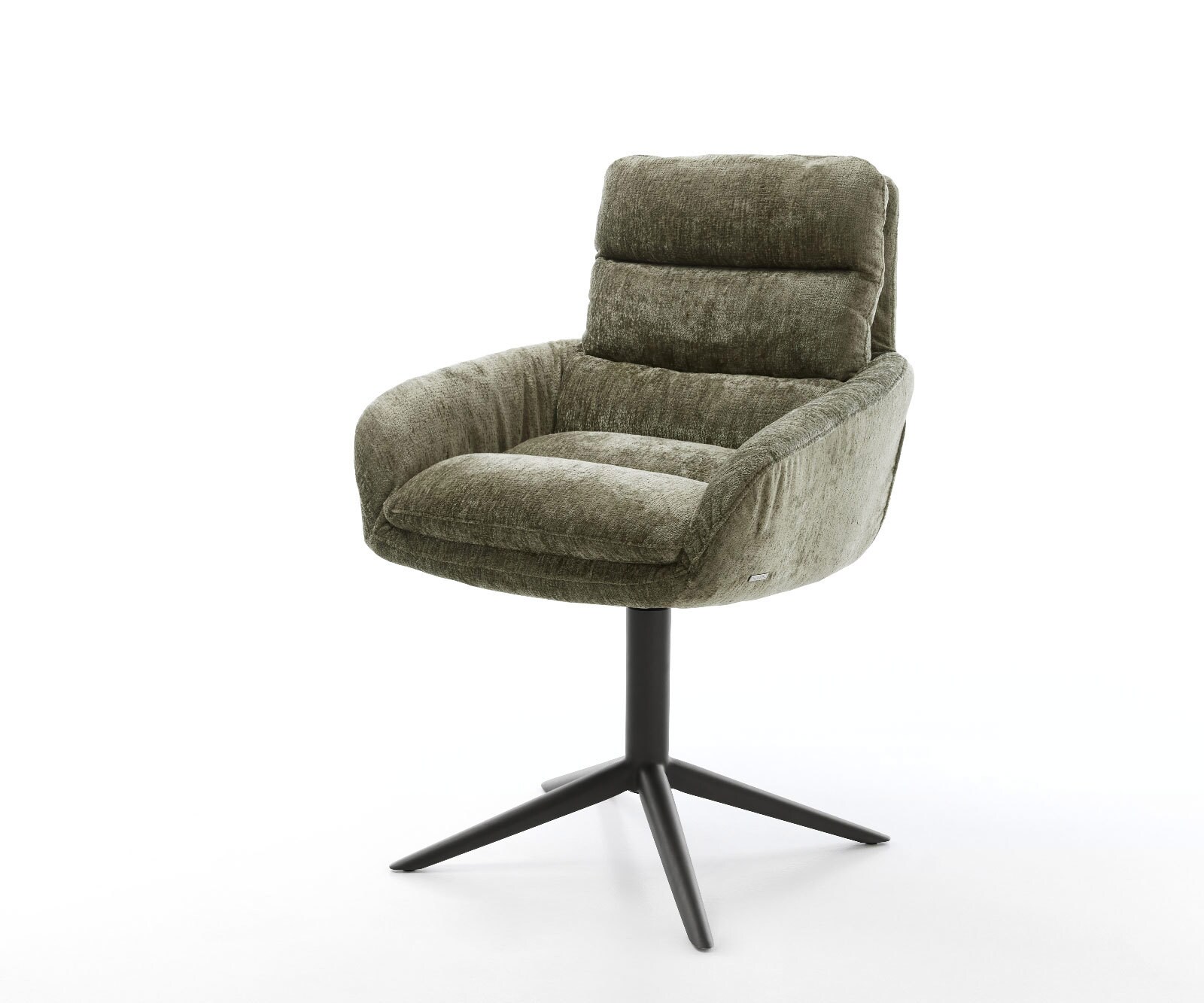 Chaise-pivotante Abelia-Flex avec accoudoirs chenille olive pied de chaise 4 branches noir pivotement sur 360° fonction bascule