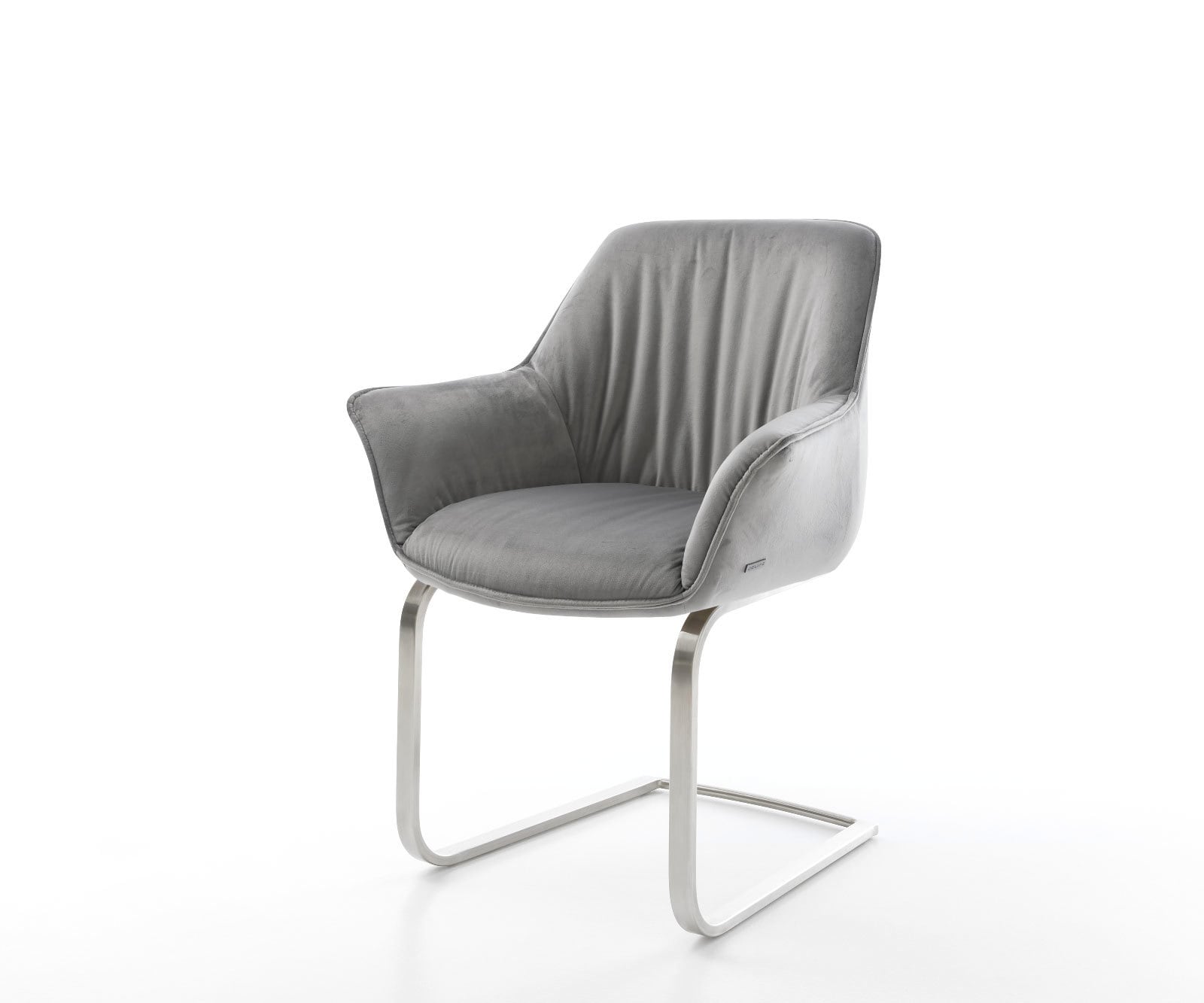 Cantilever Keila-Flex avec accoudoirs velours gris pied cantilever plat acier inoxydable brossé 1