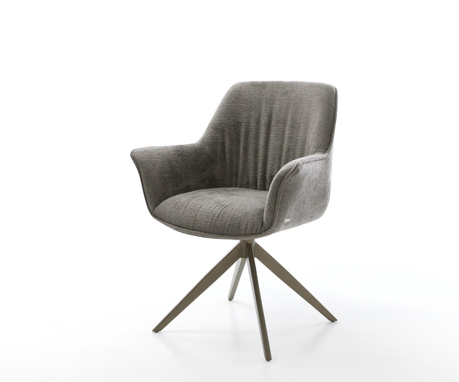 Chaise-pivotante Keila-Flex avec accoudoirs bouclé doux couleur boue pied croisé large aspect titane pivotement sur 360° fonction bascule 1