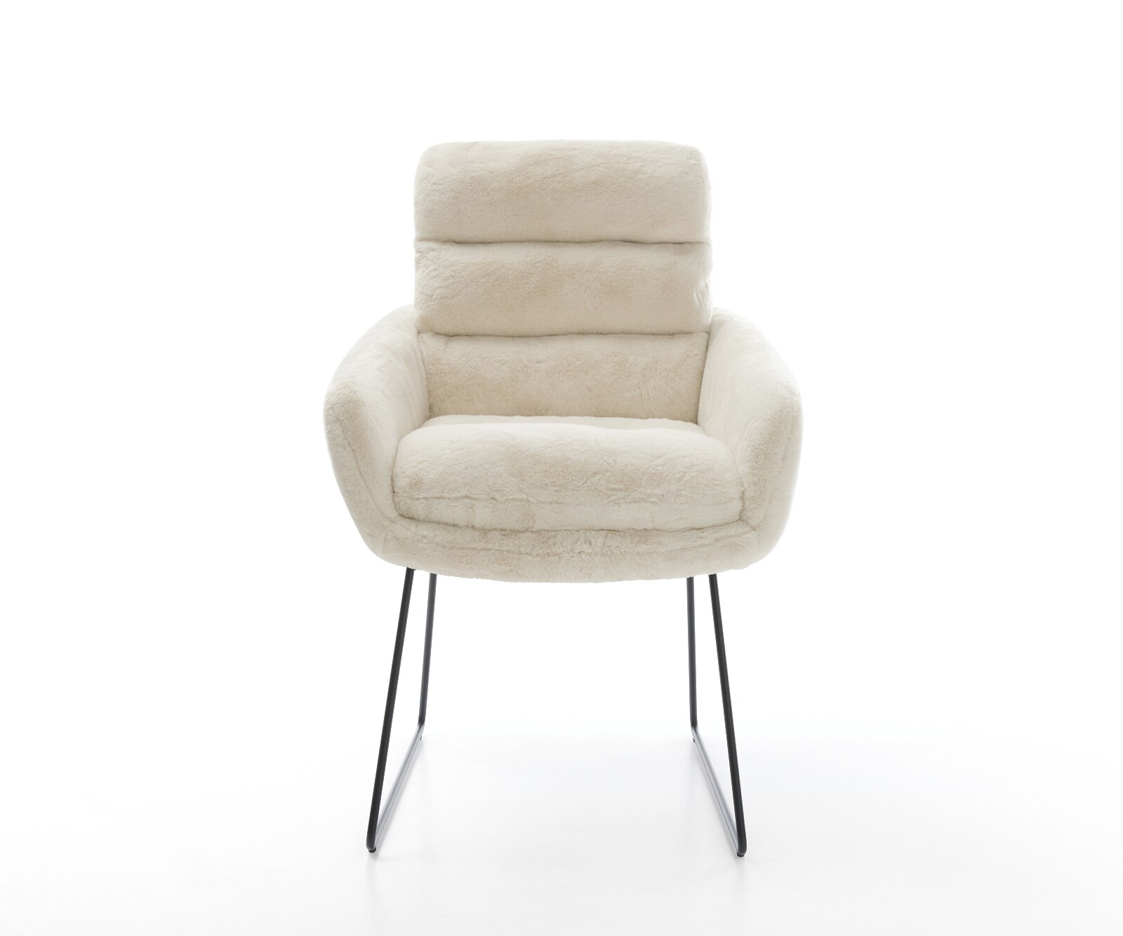 Chaise-de-salle-à-manger Abelia-Flex avec accoudoirs peluche crème-blanc pied trapèze noir 1