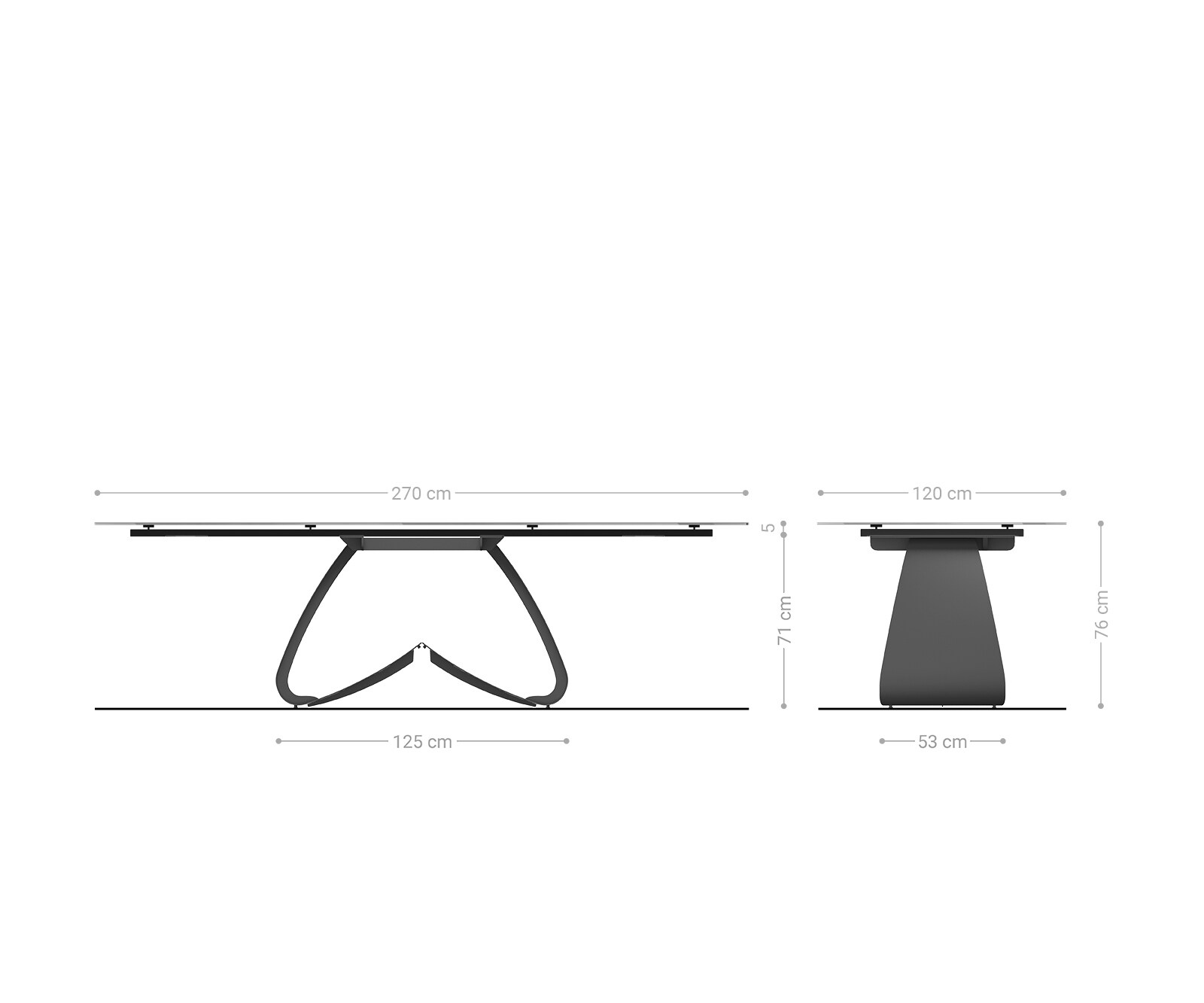 Table à manger Edge Boot 270x120 cm Céramique Iris FMG Onice Grigio piètement en W Métal Noir 8