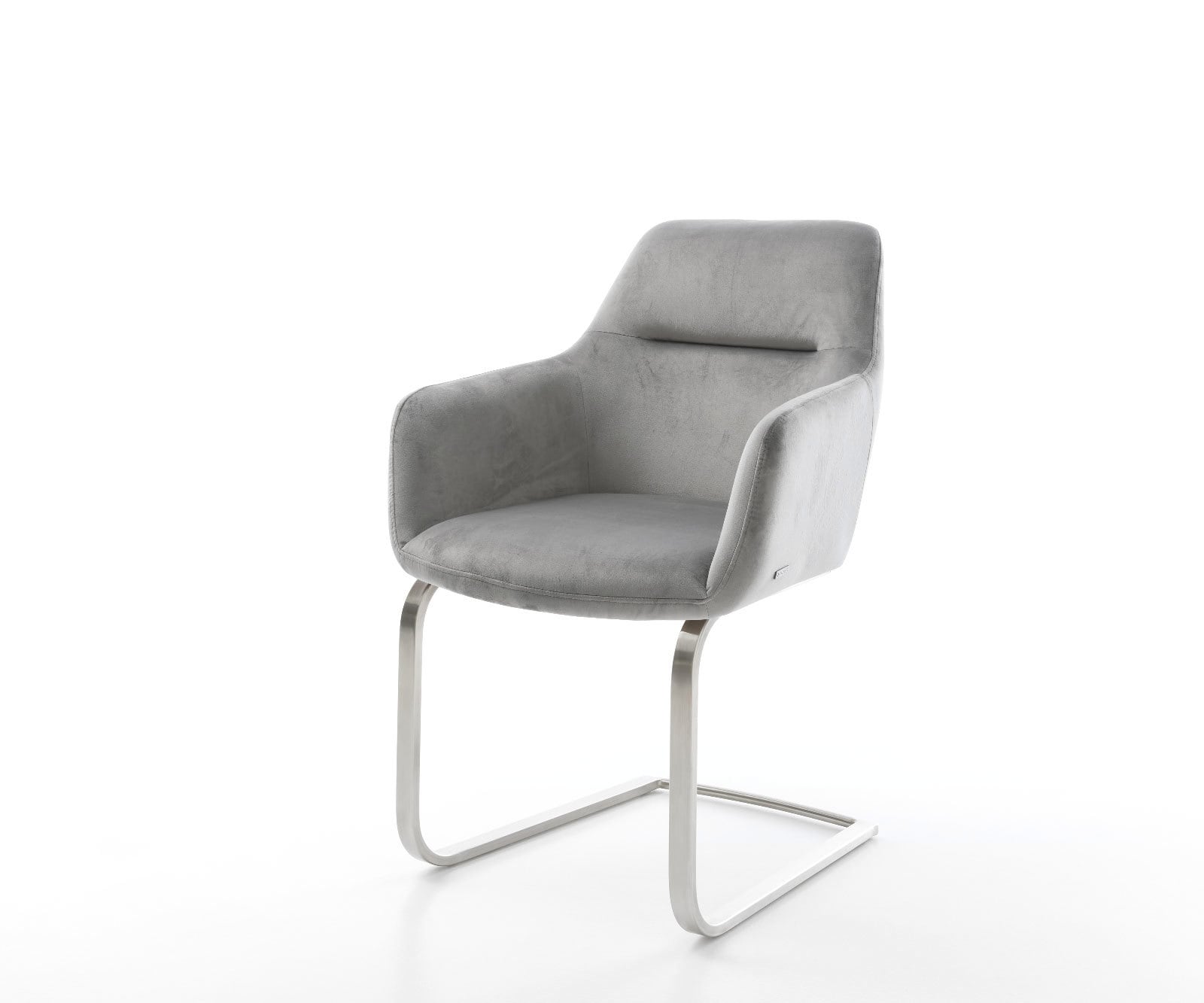 Cantilever Pejo-Flex velours gris pied cantilever plat acier inoxydable brossé ressorts ensachés
