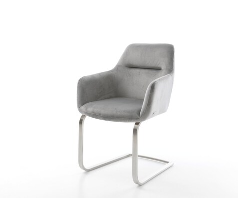 Cantilever Pejo-Flex velours gris pied cantilever plat acier inoxydable brossé ressorts ensachés