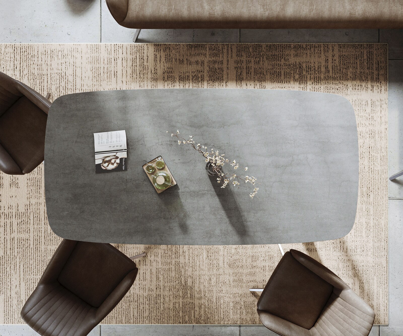 Table à manger Edge bateau 200x100 cm céramique béton gris inox étroit 6