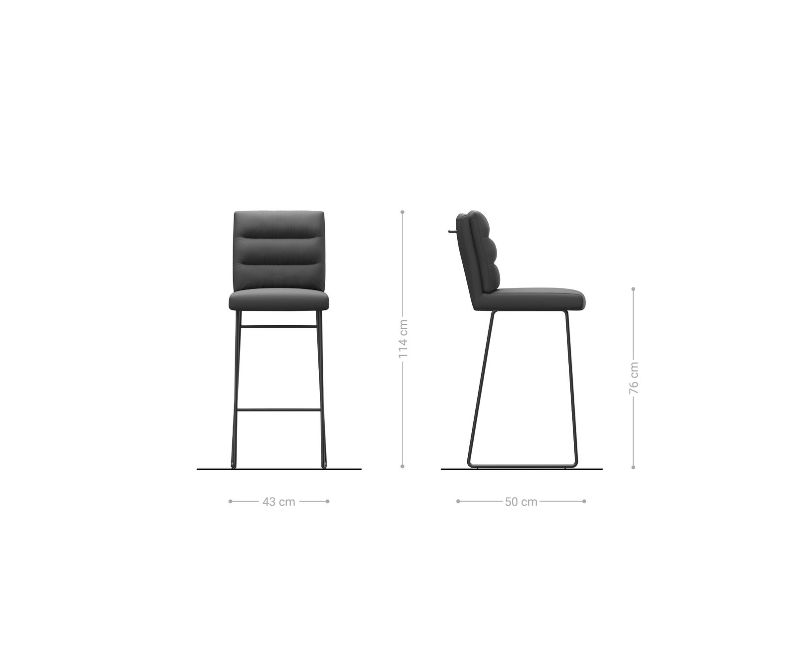 Chaise-de-bar Pela-Flex cuir véritable noir cadre de patins acier inoxydable 6