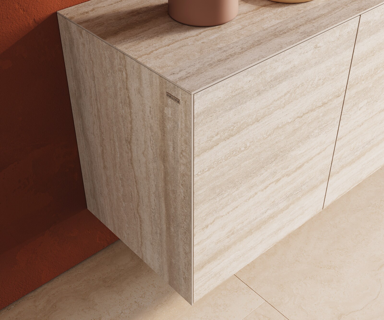 Buffet Cuor 150 cm Céramique Laminam® Travertino Bianco Crème-blanc 3 Portes Flottant 5