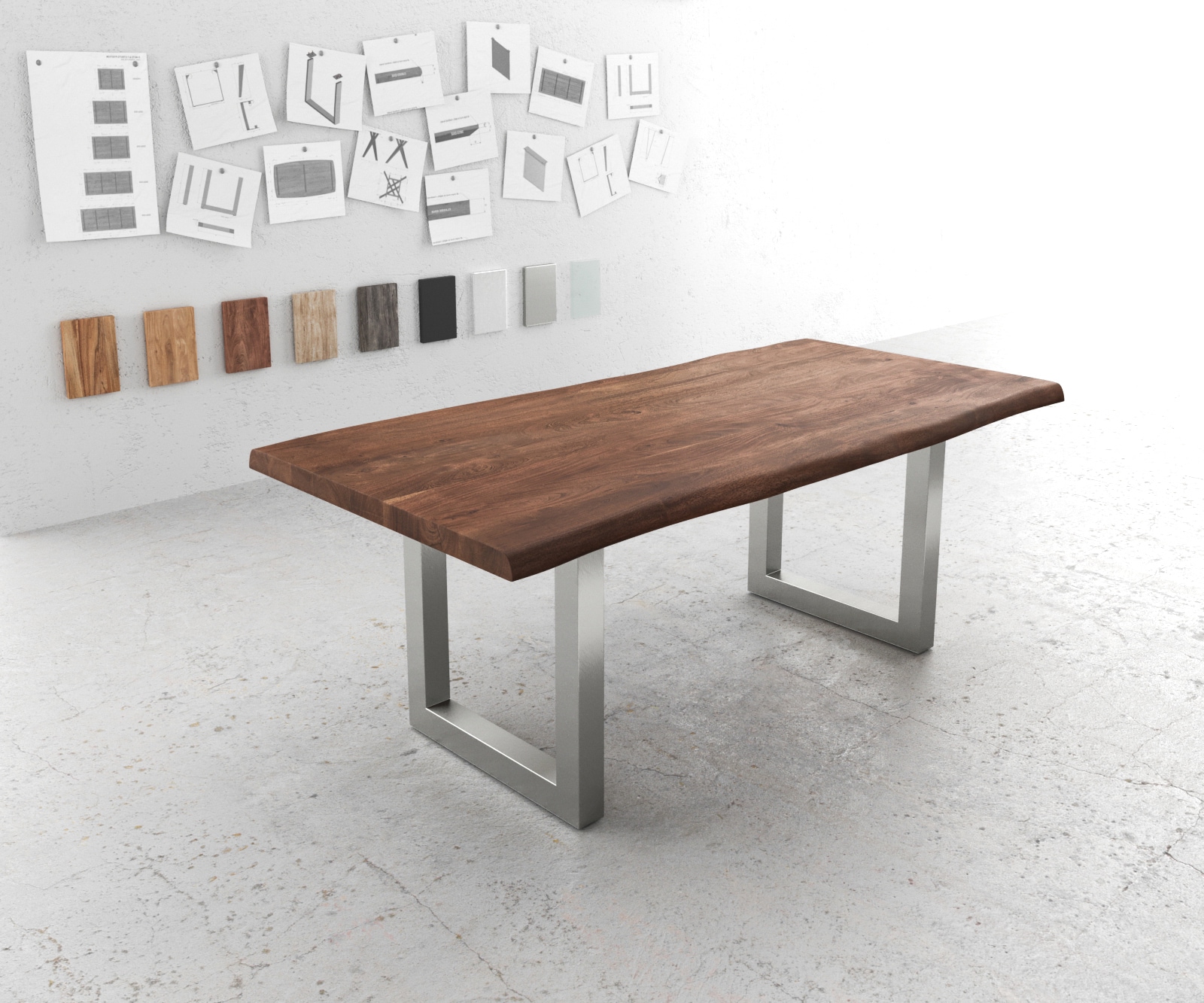 Table-à-manger Edge 200x100 XL acacia marron acier inoxydable large Live-Edge 1
