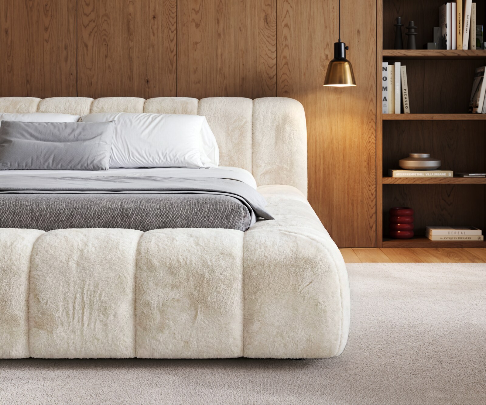 Sommier-rembourré Cutio 180x200 cm en peluche blanc crème 5