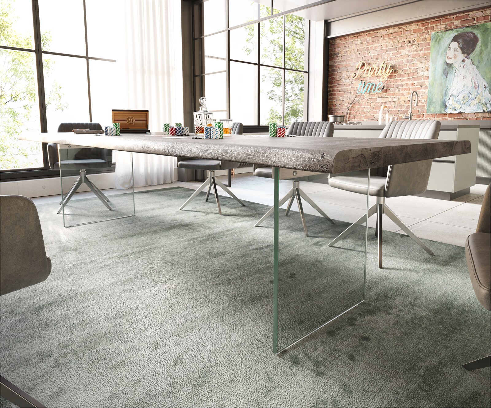 Table à manger Edge 300x100 XL acacia platine verre Live-Edge 4