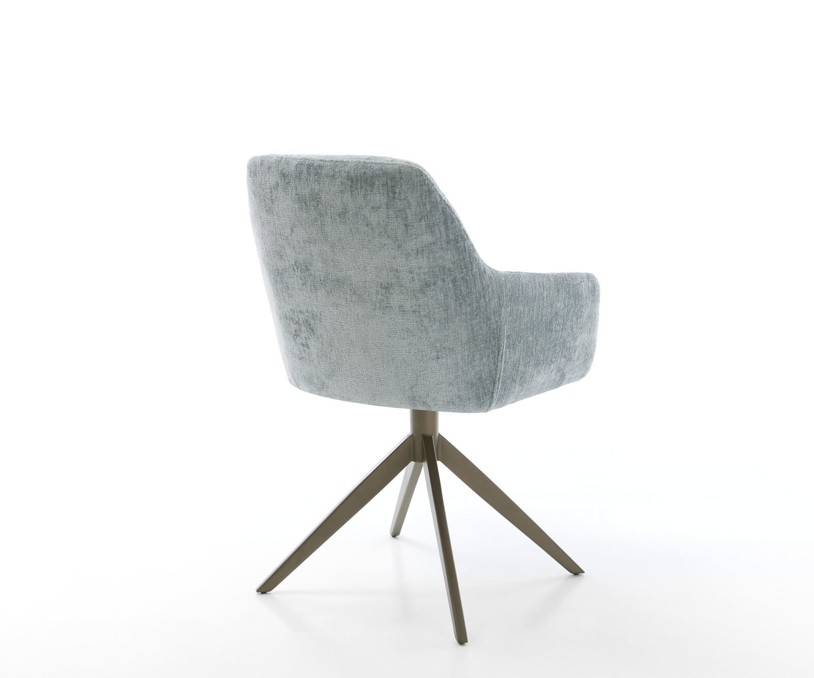Chaise-pivotante Pejo-Flex chenille bleu pastel pied croisé large aspect titane pivotement sur 360° ressorts ensachés 4