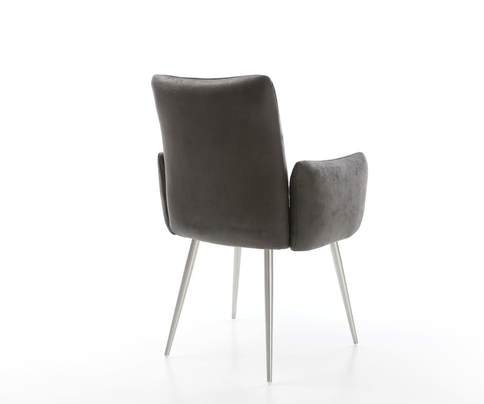 Chaise-de-salle-à-manger Jova-Flex avec accoudoirs microvelours anthracite vintage 4 pieds coniques acier inoxydable brossé ressorts ensachés 5