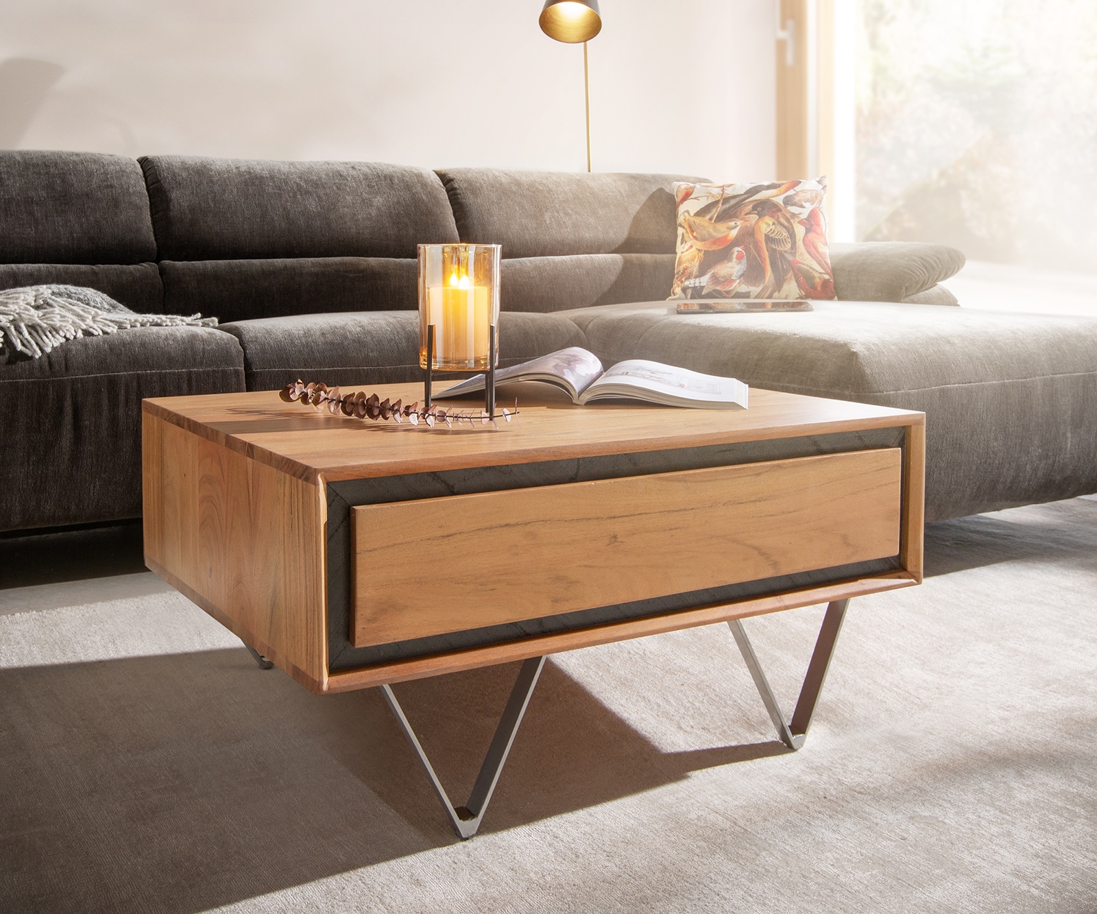 Table-basse Stonegrace acacia nature placage de pierre  2 Table-basse Stonegrace acacia nature placage de pierre  2