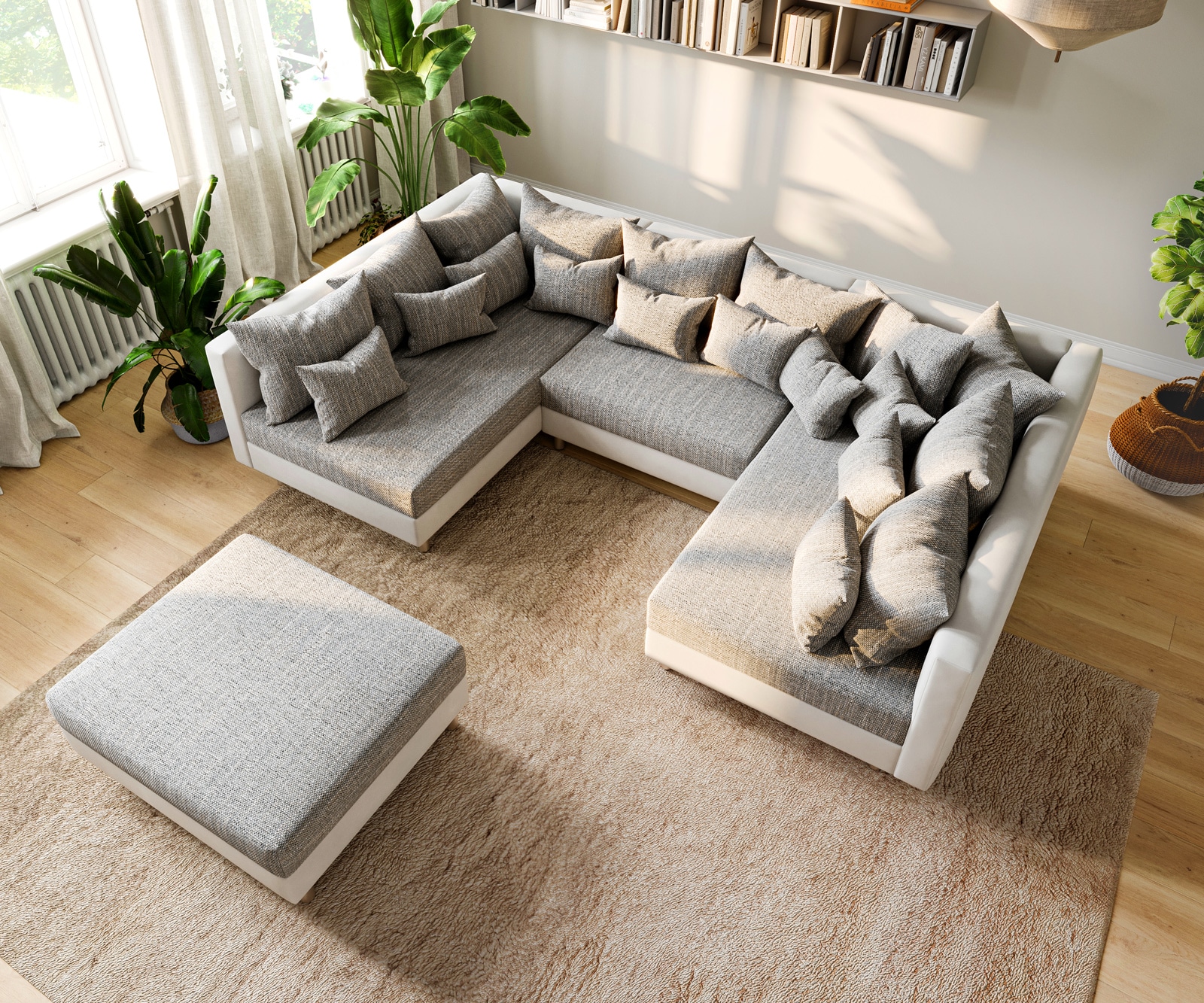 Canapé Clovis blanc gris clair canapé modulaire tabouret 3 Canapé Clovis blanc gris clair canapé modulaire tabouret 3